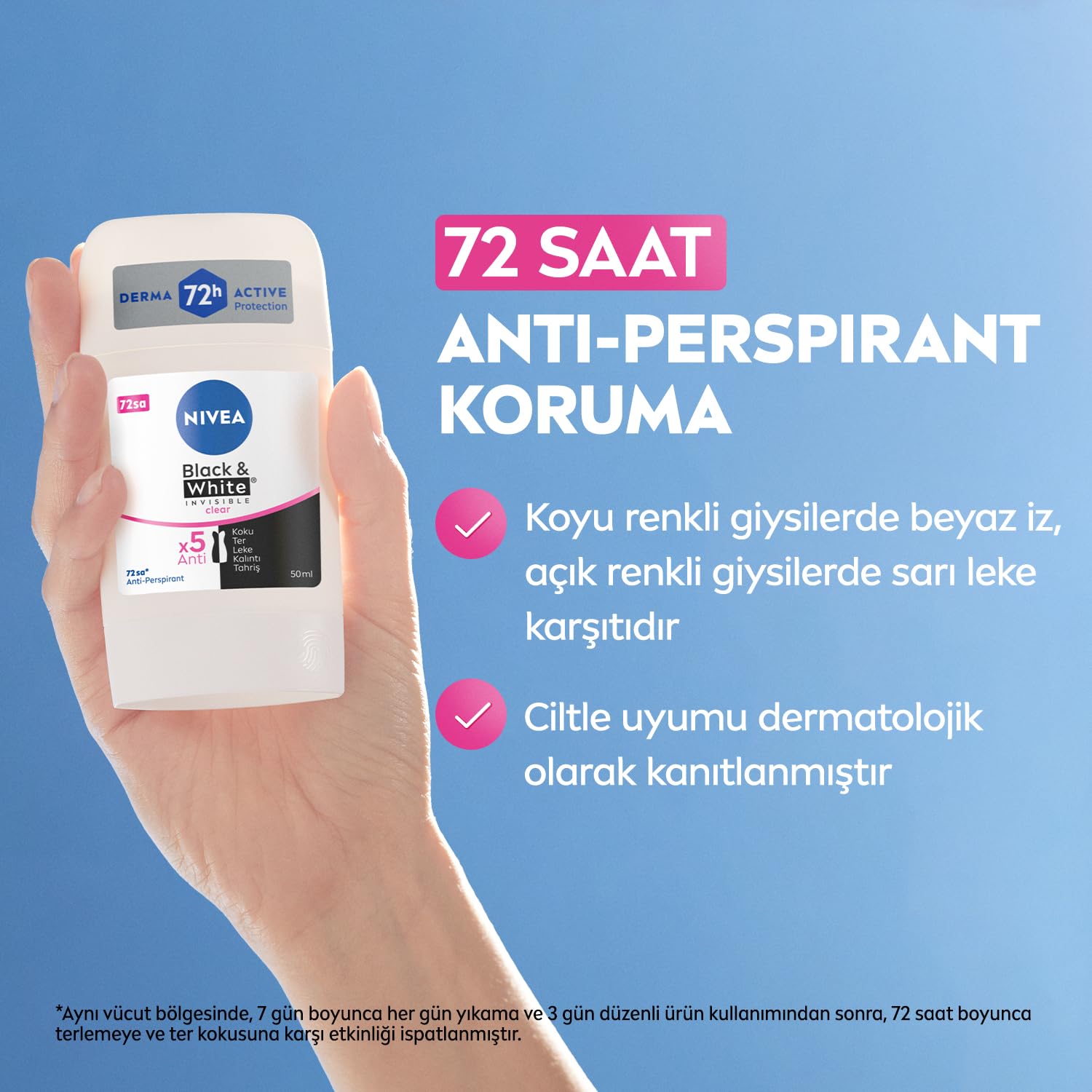 NIVEA Kadın Stick Deodorant Black&White Invisible Clear 72 Saat Anti-Perspirant Koruma, 50 ml
