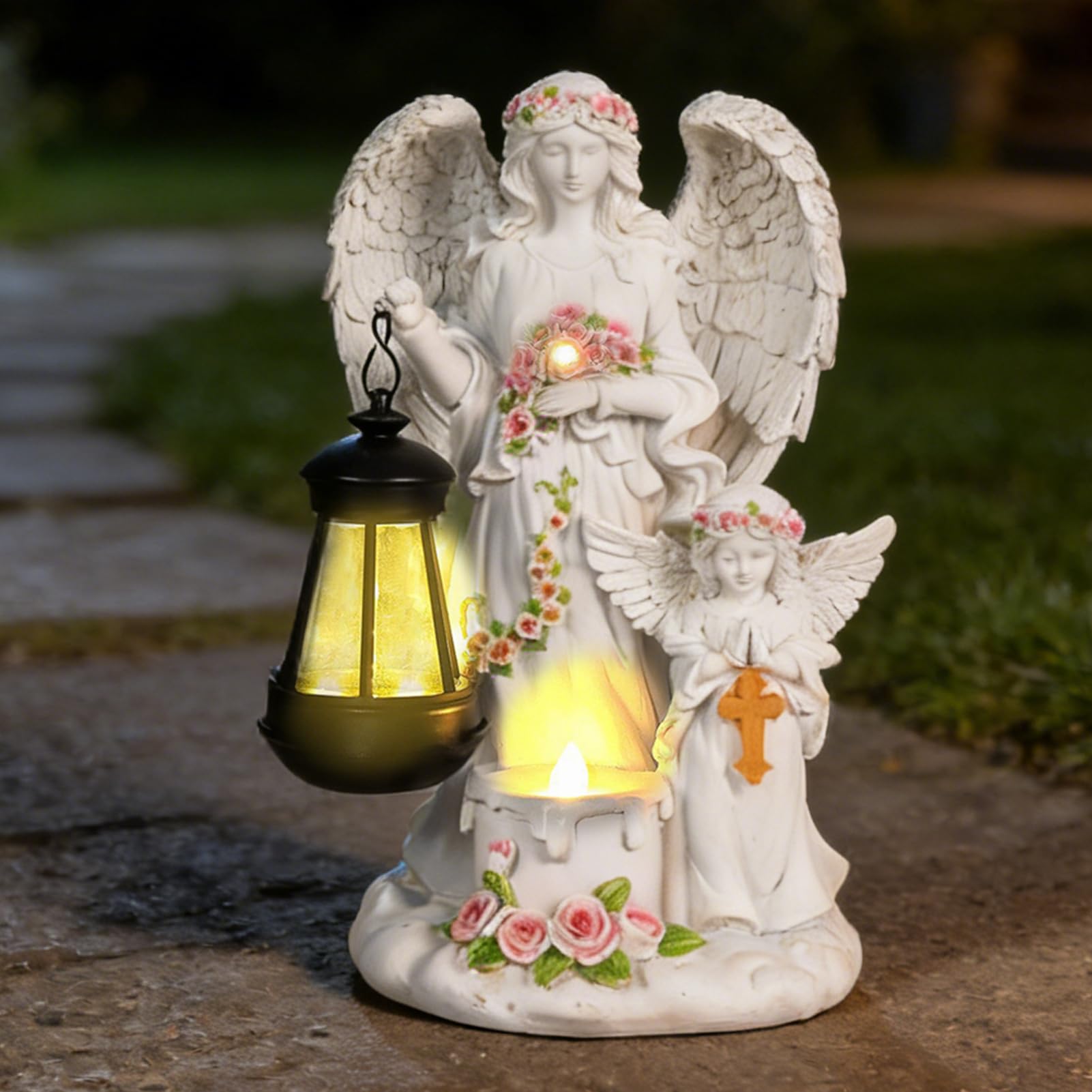 Solar Engel Gartenstatuen,Fairy Engel Figur mit LED Solar Laterne,Engel Skulptur Deko Rasen, Grabschmuck Wetterfest,Gartenstatue Geschenke für Friedhof Outdoor Gartendekoration