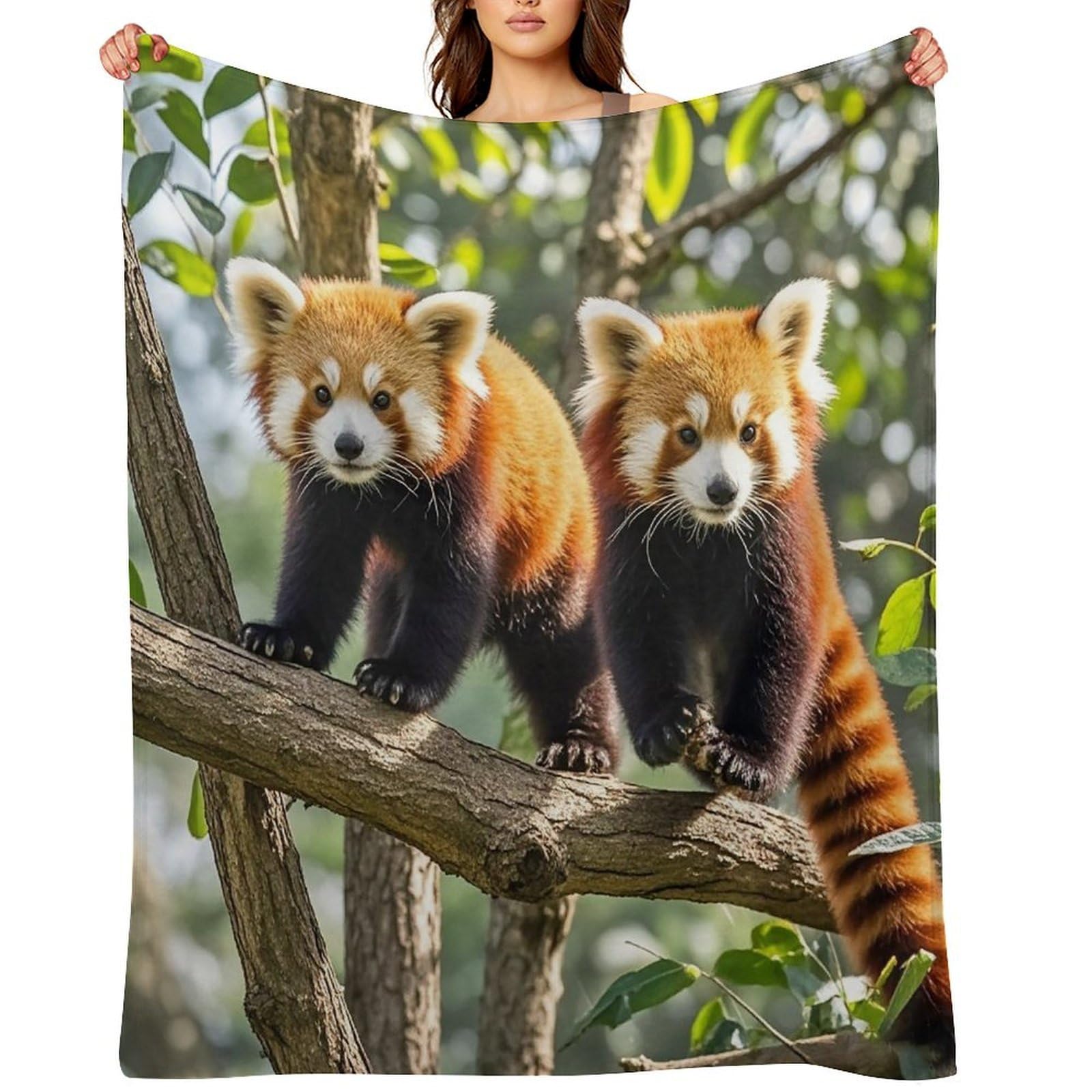 Flannel Red Pandas Throw Blanket for Couch Super Soft Fuzzy Cozy Flannel Blankets No Shed No Pilling FAnti-Static Winter Bed Blanket Decorative and Giftable Blankets