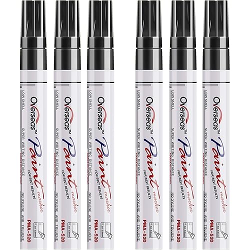 Black Paint Markers Pens - Single color 6 Pack Permanent Oil Based Paint Pen, Medium Tip, Quick Dry and Waterproof Marker for Rock, Wood, Fabric, Plastic, Canvas, Glass, Mugs, Canvas, Glass