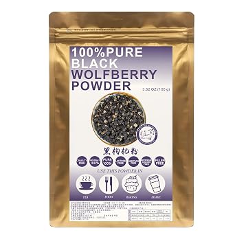 Plant Gift 100% Pure Black Wolfberry Powder , Non-GMO 100g/3.25oz | No Fillers Or Artificial Additives. Finely Ground, Mild Flavor. Great For Drinks, Smoothies & Beverages. Black Goji Berry.