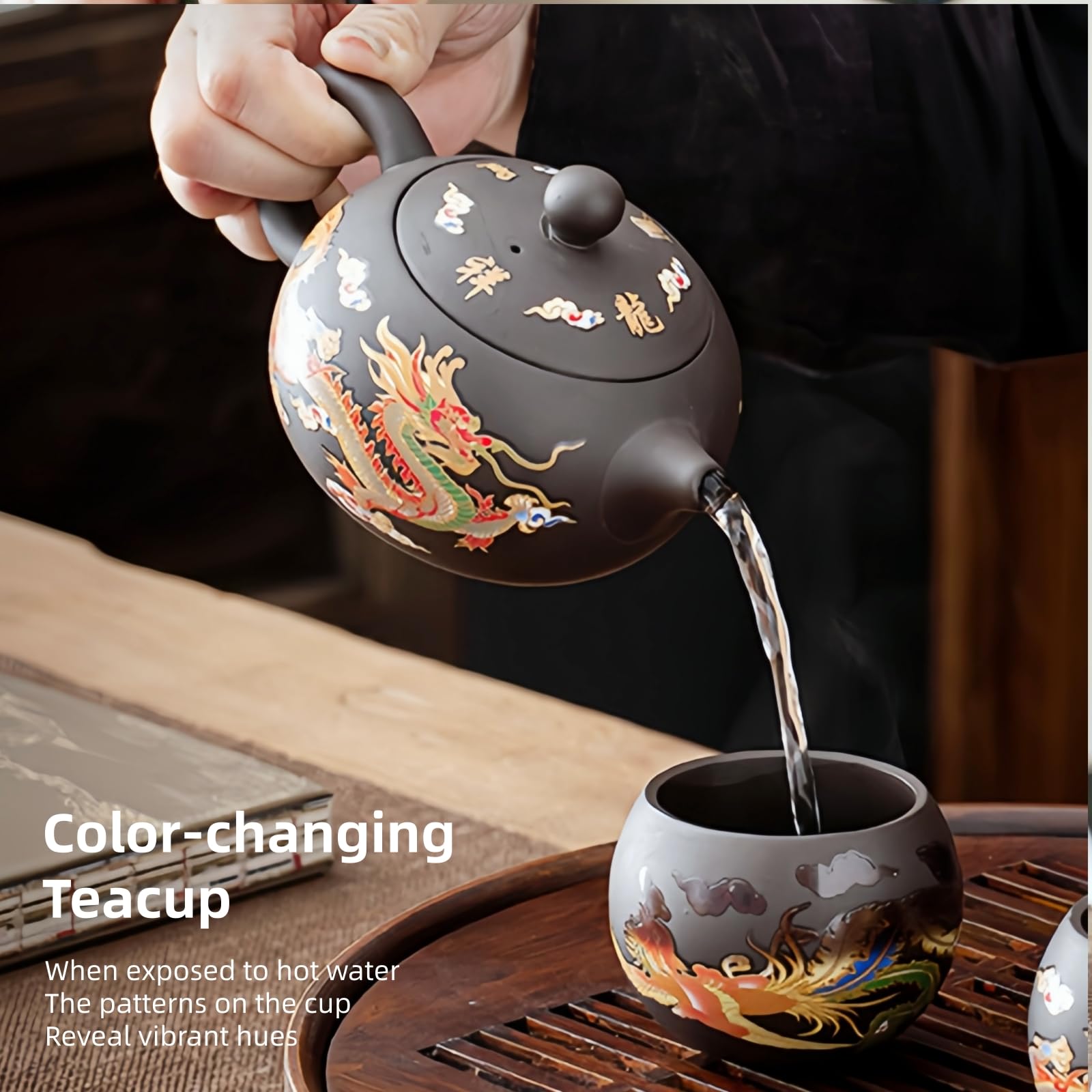 Yixing Zisha Tasses à Thé en Argile, Chinoise Tasse Terre Cuite, Changement de Couleur Service à Thé Kung Fu, 100ML Phénix(Sans Boîte Cadeau)