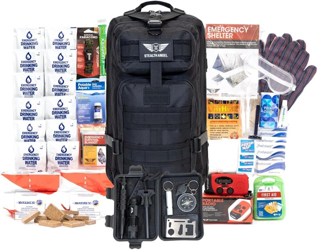 Stealth Angel Survival - 72 Hour Family Emergency Kit - 1-5 Person Survival Bag for Earthquakes, Hurricanes, and Other Natural Disasters