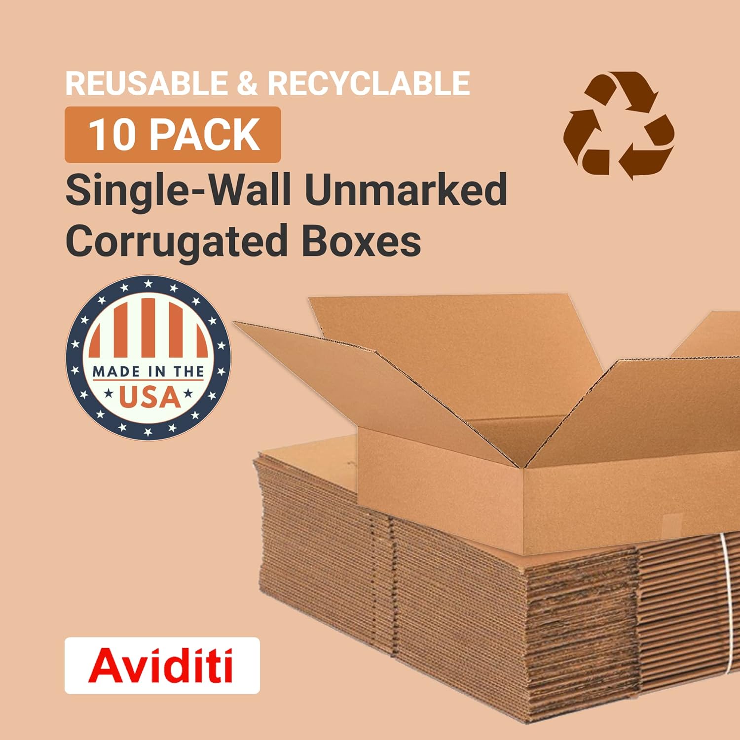 AVIDITI Shipping Boxes Flat, 26"L x 26"W x 6"H 10-Pack | Corrugated Cardboard Box for Packing, Moving and Storage 26x26x6 26266