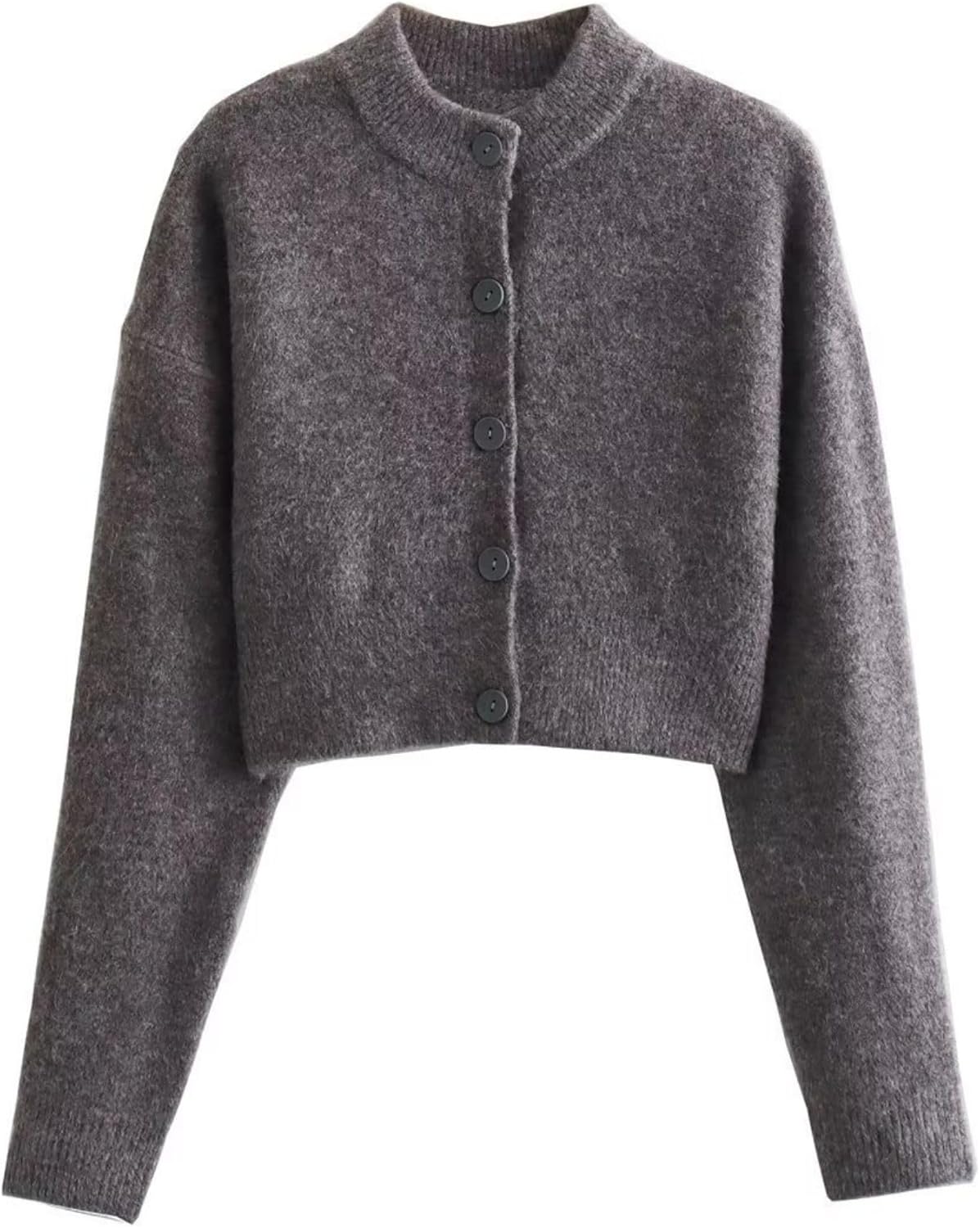 FindThy Women’s Cropped Cardigan Sweater Crewneck Solid Color Long Sleeve Button Down Knitted Outerwear Top