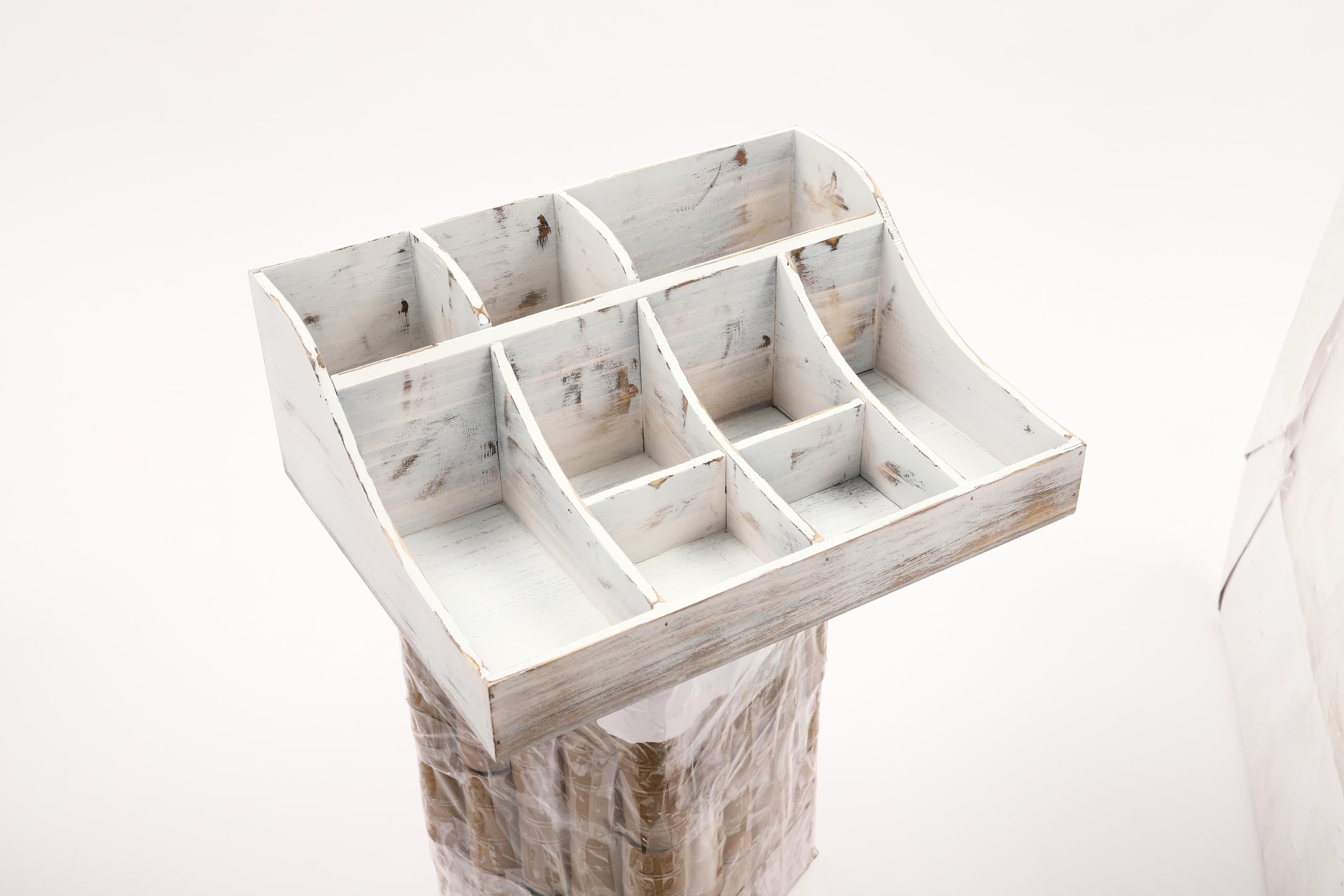 HyuJAEka Condiment Rack with 9 Compartments Pine Wood Spice Organizer Tabletop for Kitchen Countertop Office Home White