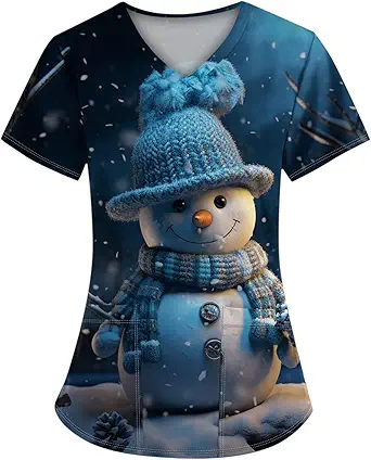 OIOLOYJM Halloween Christmas Scrub Tops Women Printed V Neck Short Sleeve Plus Size Scrubs for Womens Shirts with Pockets