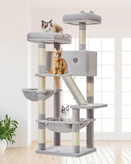 Foto 8 de 8 de Taoqimiao Rascador para Gatos 146cm, Árbol para Gatos Grandes, 8 Postes de Sisal para Arañar, Panel Rascador