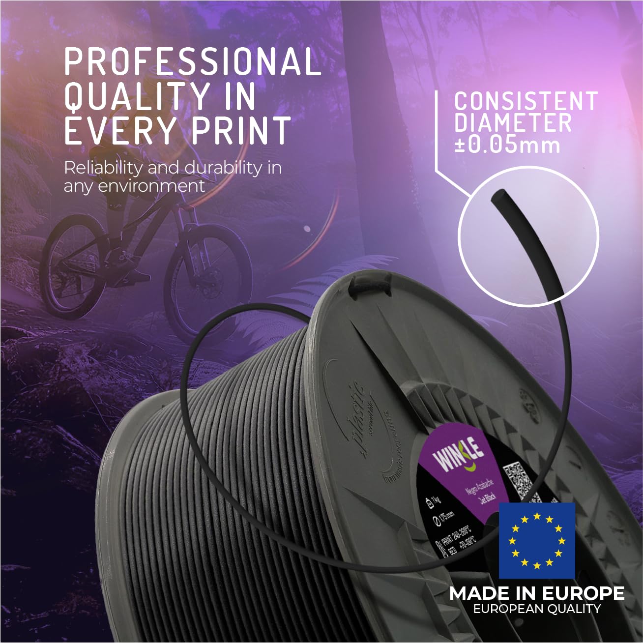 WINKLE Czarny Filament ASA Azabache do Drukarki 3D | 1,75 mm 1 kg | Kompatybilny z Większością Drukarek 3D | Dokładność Wymiarowa | Wytrzymały | Cewka 1kg
