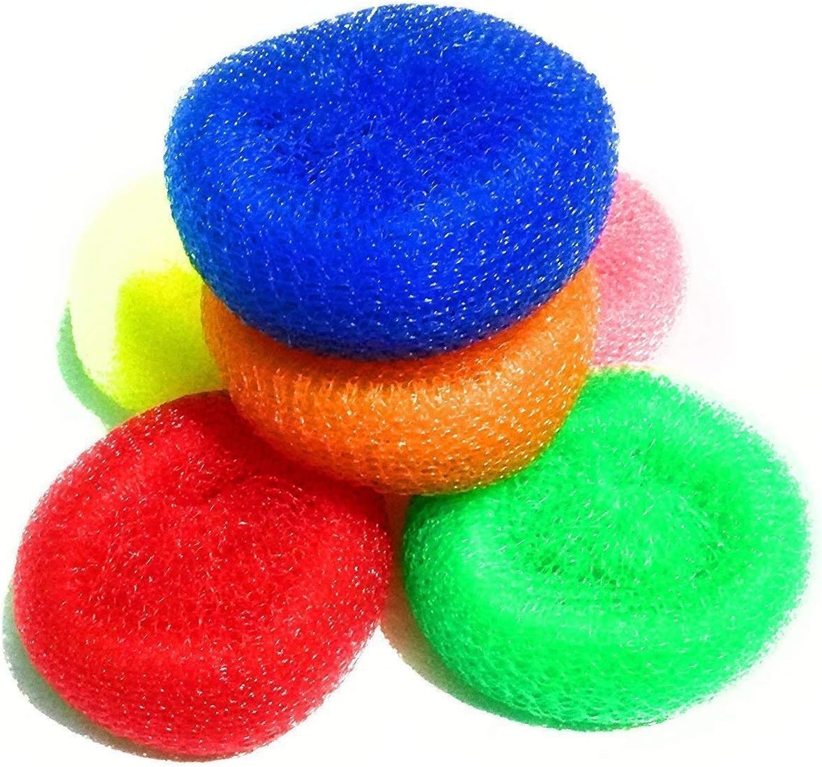 Plastic Round Nylon Scrubbers by Riza Fragrance Pack of 6 | Multi-Purpose Scrubber for Dishes, Non-Stick Pots & Pans, Kitchen Cleaning, Body & Pet Bathing | Multicolour | Set of 6-image-7