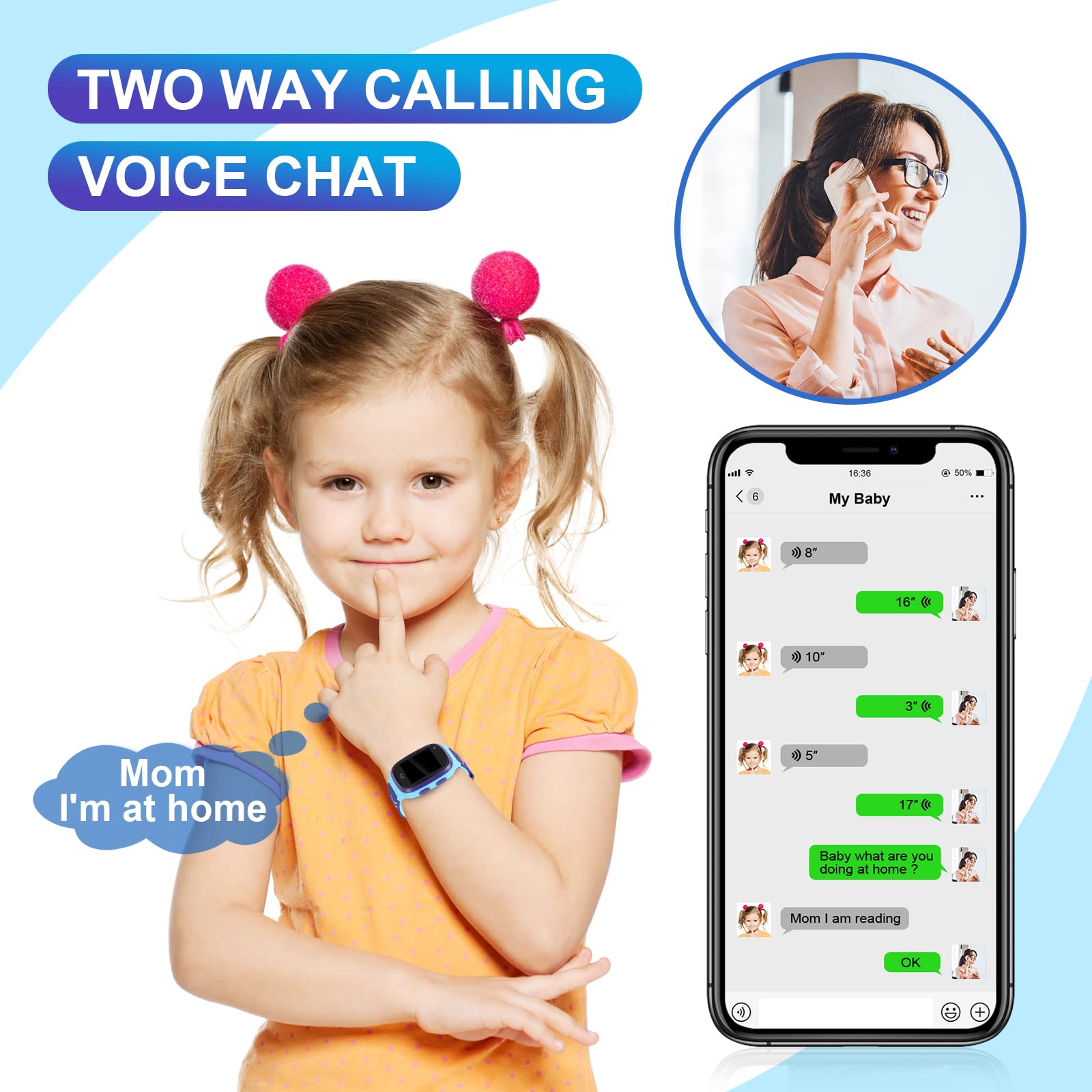 Reloj Inteligente para Niños 4G Rastreador GPS Videollamada SOS Cámara De Chat De Voz Despertador Cronómetro Calculadora De Localización De Regalos De Cumpleaños para Niñas 4-12 Años (Azul)