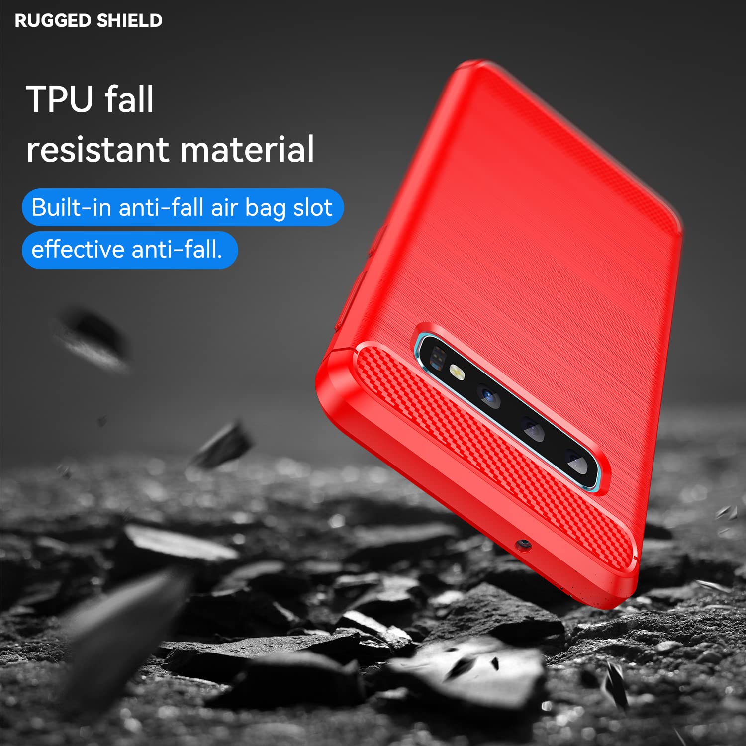 Asuwish Compatible with Samsung Galaxy S10 5G Phone Case with Tempered Glass Screen Protector Cover Grip Slim Silicone Rugged Shockproof Cell Accessories Carbon Fiber S105G S 10 G5 for Women Men Red — view 6