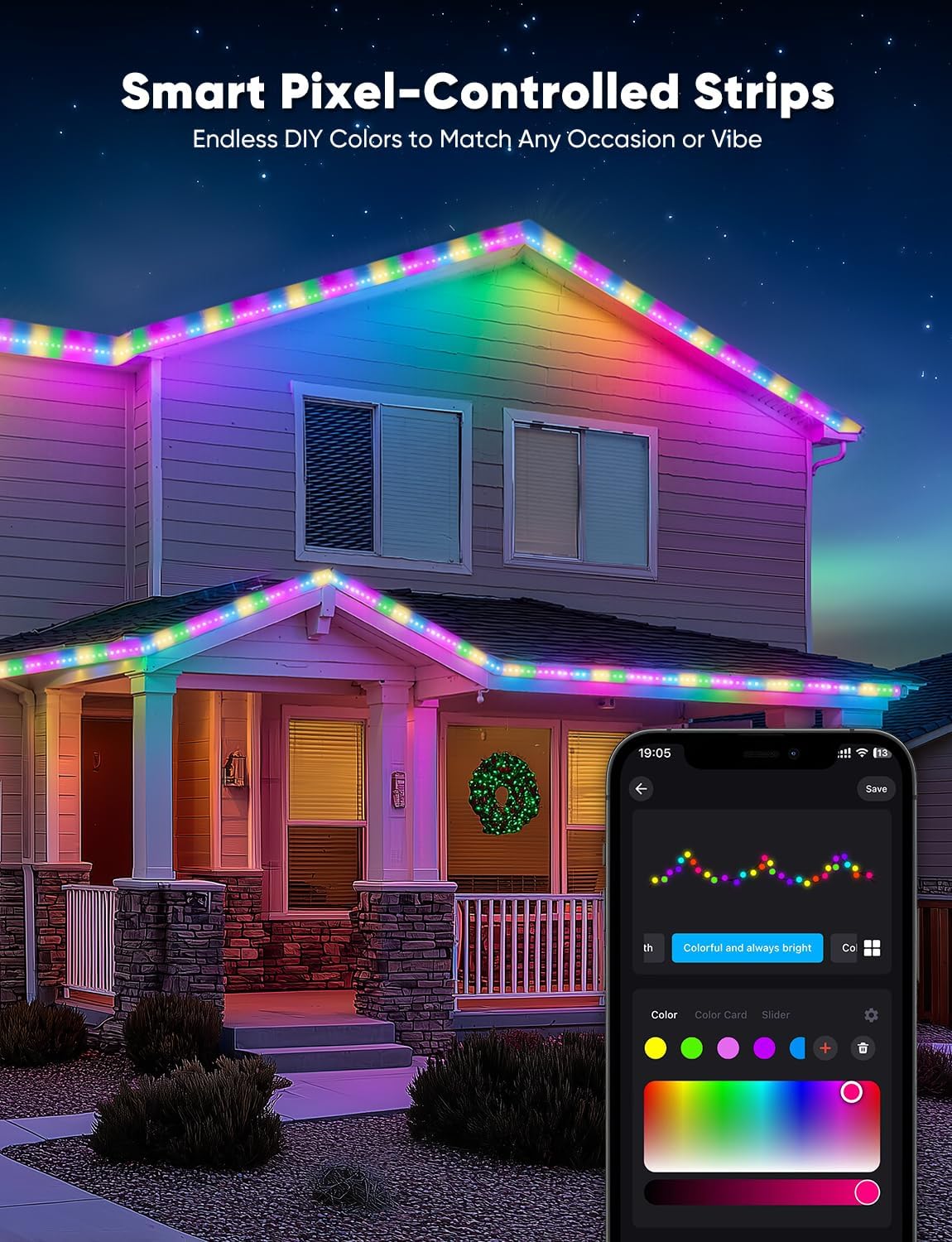 GZBtech RGB+IC+CCT LED Strip Lights 66FT/20M, Outdoor Color Chasing Festival Light with Warm&Cold White, Dimmable IP65 Waterproof LED Christmas/Halloween Lighting for Party, Patio, Garden, ETL Listed