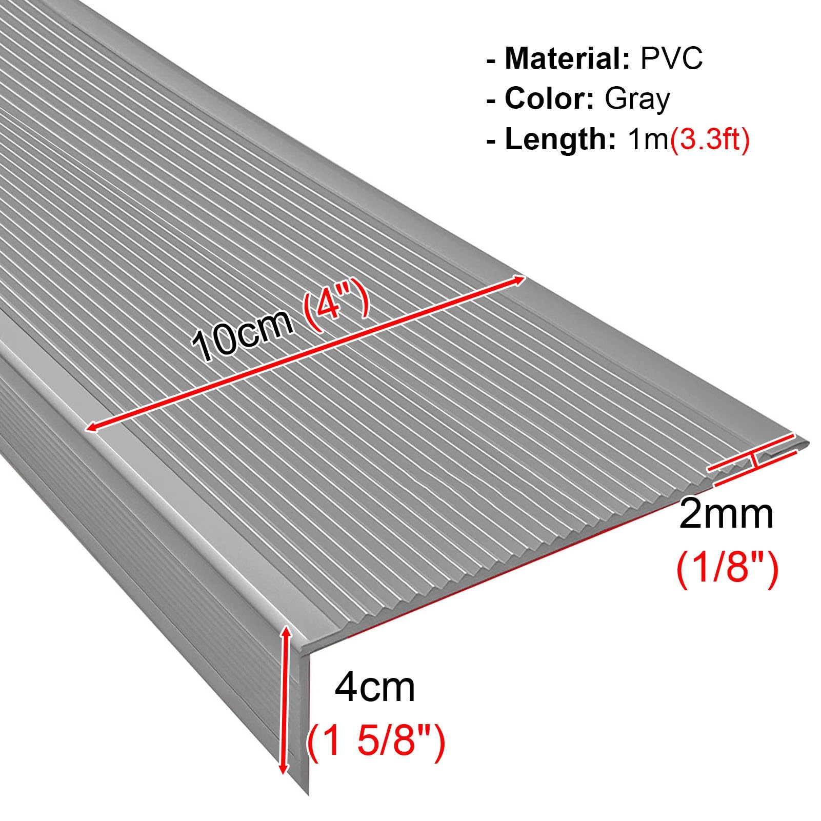 Vibeo Barre de Seuil Bandes de Nez de Marche Autocollantes et Antidérapantes, Nez de Marche Larges en PVC, Protection d'angle pour Escalier Intérieur/extérieur(Gray,W 10 cm(4"))