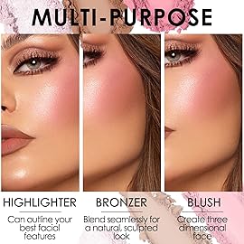 FOCALLURE Blush and Highlighter Palette,3 in 1 Contour Palette,Cruelty-Free Matte Bronzer Powder,Shimmer Illuminator Highlighters for a Glowing Look,06