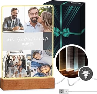 Maverton beleuchteter LED-Rahmen mit Holzständer - personalisiertes Acryl Glasbild mit eigenem Foto mit LED-Beleuchtung - Glasfoto für Männer zum Geburtstag - Größe: 15x24x4,5cm - 40. Geburtstag