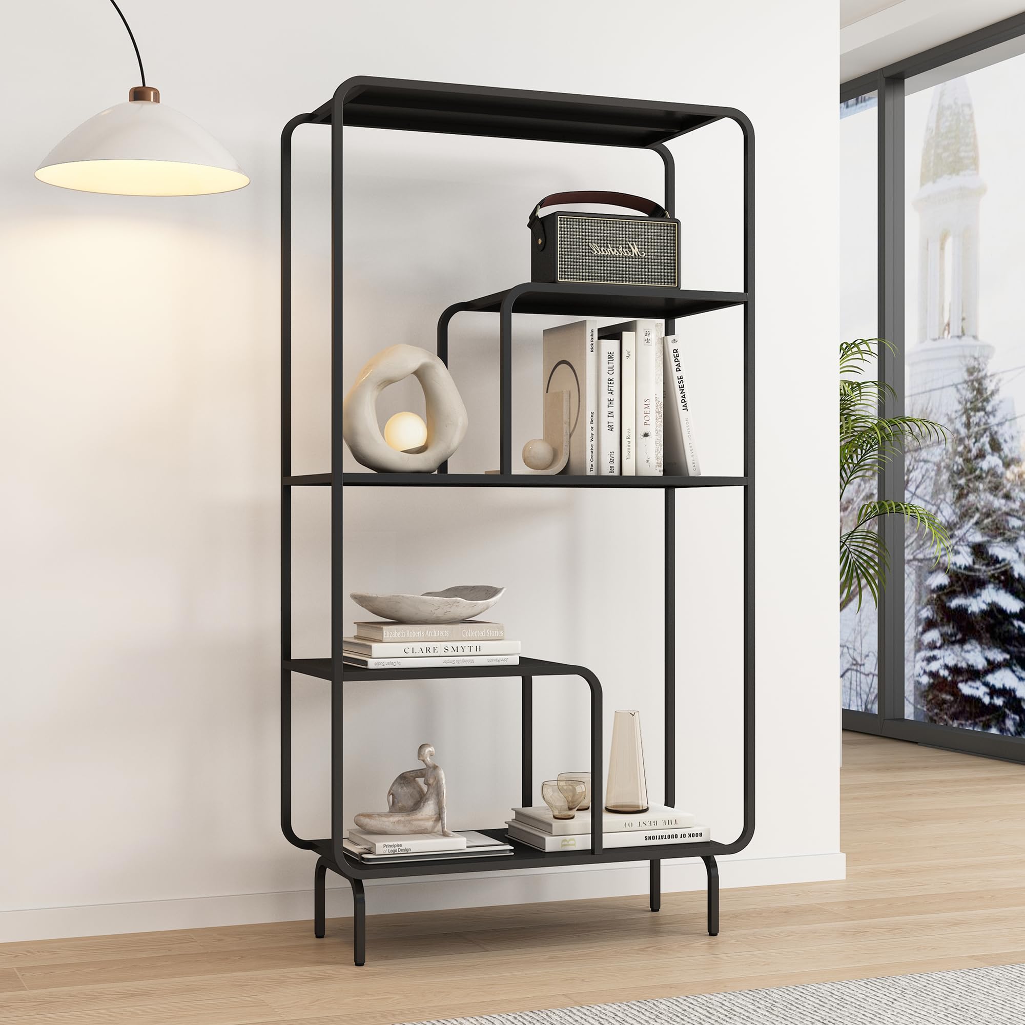 [en.casa] Regal Færder Bücherregal Industrial Standregal hoch Metall 145 x 76 x 33 cm Wohnzimmerregal multifunktional offenes Regal Ablagen modern Schwarz
