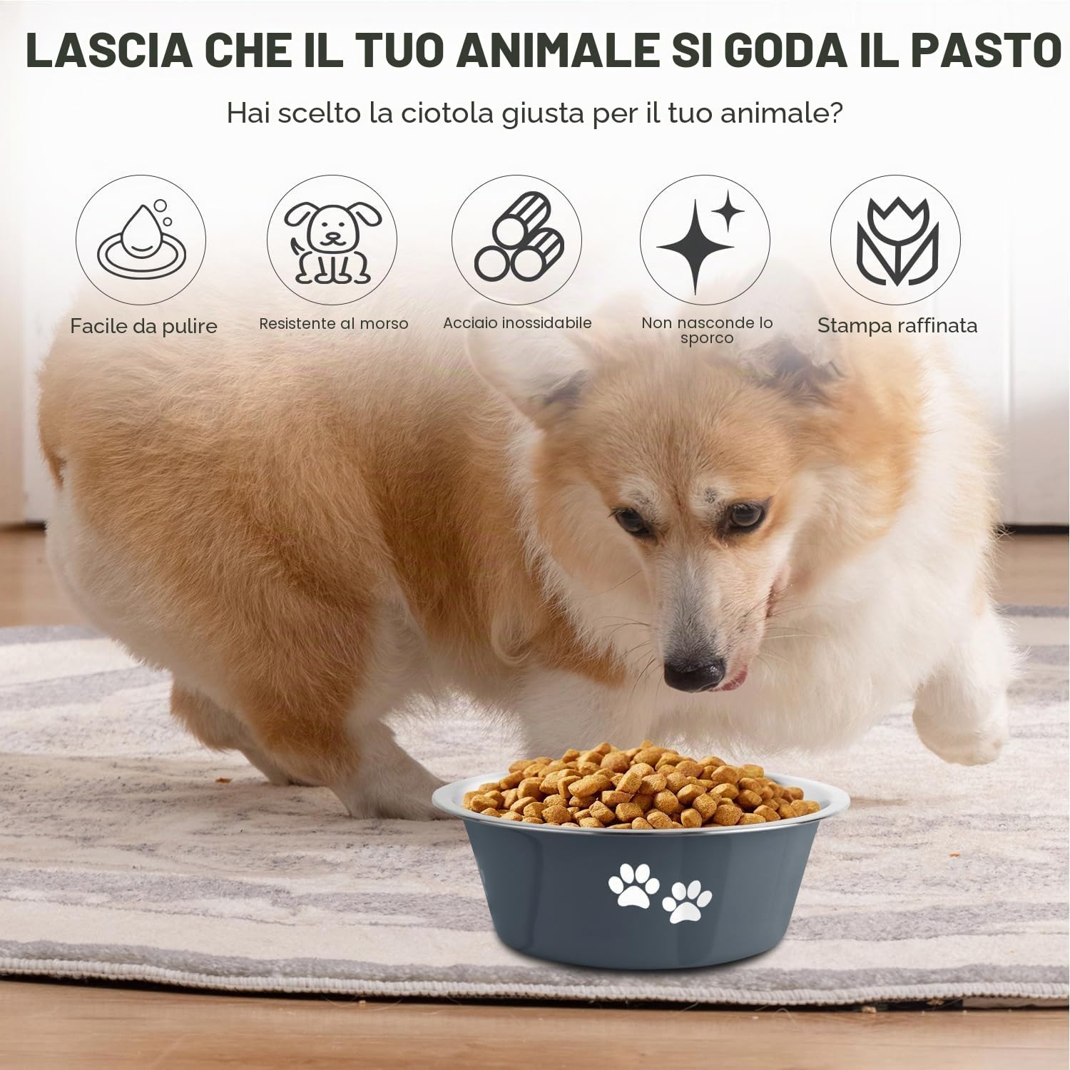 SUOXU Ciotole per Cani in Acciaio Inox -2 Pezzi(Grigio scuro-1560ML), Base antiscivolo, Ciotola per in Metallo Isolata e Resistente Agli Schizzi, Adatta per Cani di Taglia Grande,Media,cani di piccola