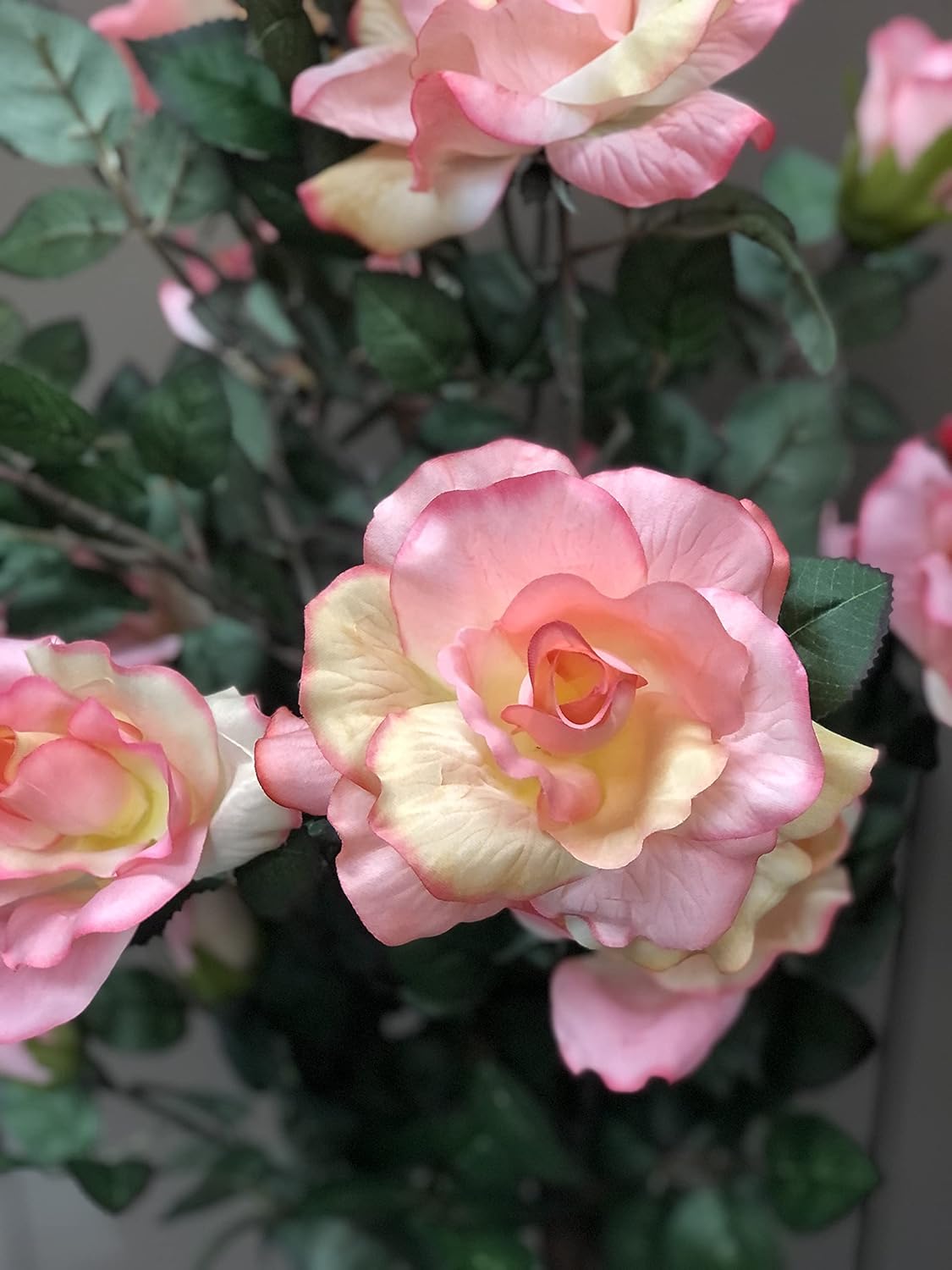 Pair AMERIQUE Gorgeous & Unique 4.3 Feet Artificial Silk Motley Rose Tree with 18 Flowers Each, Feel Real Technology