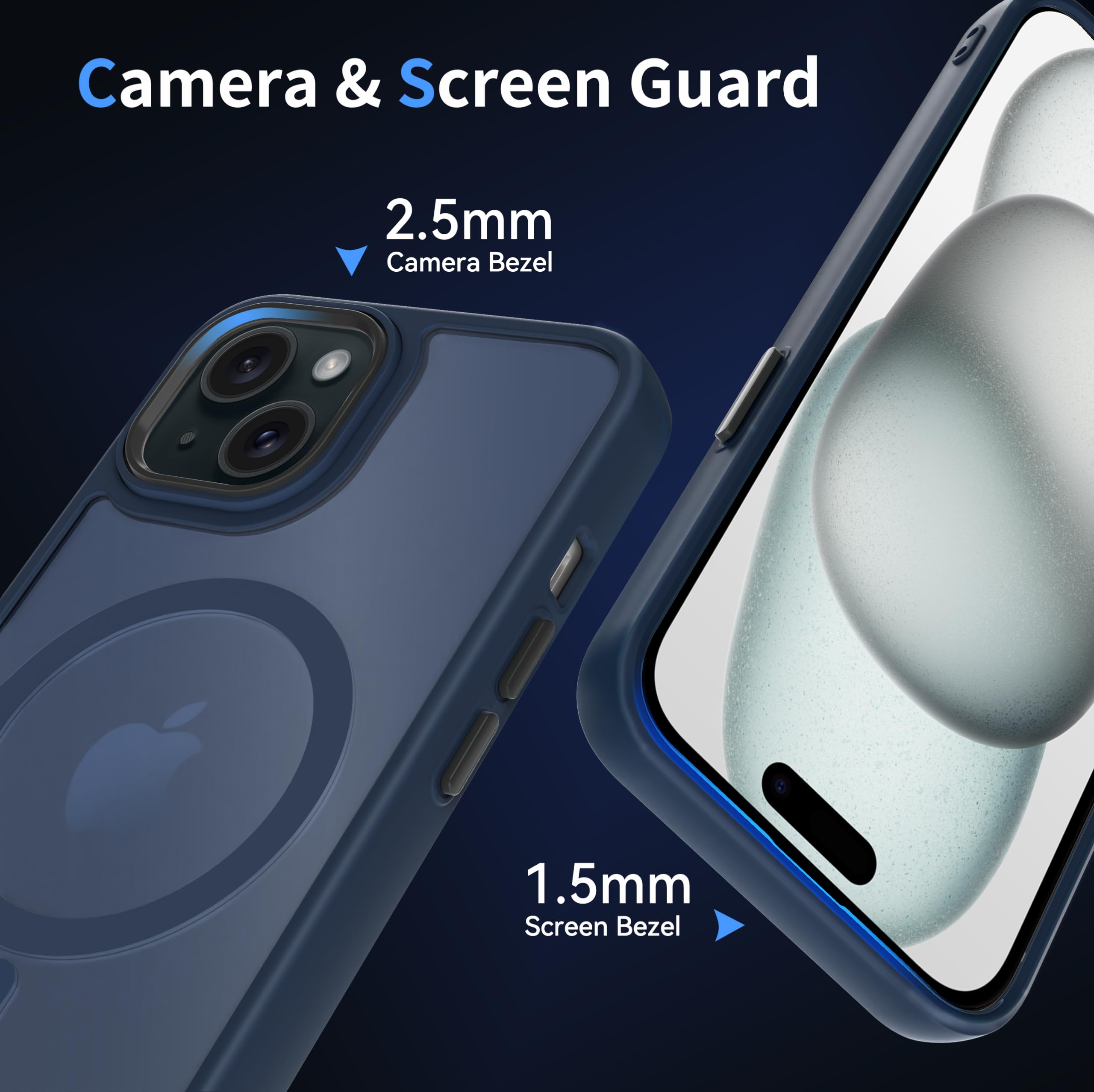 AOMYKE Cover Magnetica per iPhone 15, Custodia iPhone 15 Compatibile con MagSafe, Traslucida Opaca Posteriore Sottile PC+TPU Bumper Antiurto Case - Blu
