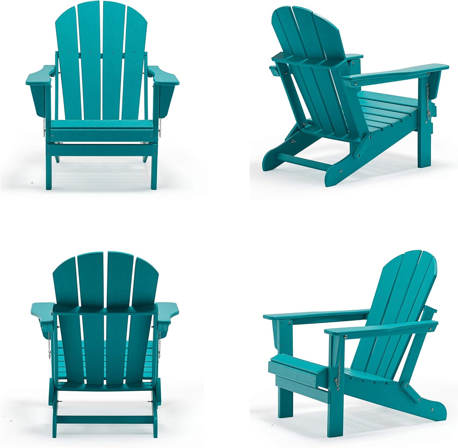 WO 4 Piece Set Outdoor Folding Poly Adirondack Chair for Backyard, Lawn, Patio, Deck, Garden, Weather Resistant Polyethylene Plastic Lounger, Turquoise : Everything Else