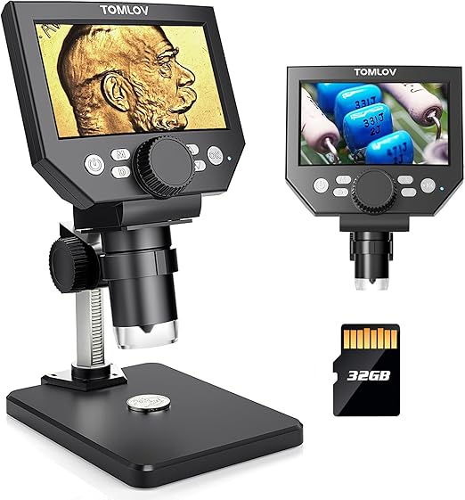 TOMLOV Coin Microscope LCD Digital Microscope 1000X, Coin Magnifier with 8 Adjustable LED Lights, PC View Compatible with Windows/MacBook, Built-in Long Lasting Battery, DM4 Lite, 4.3 Inch