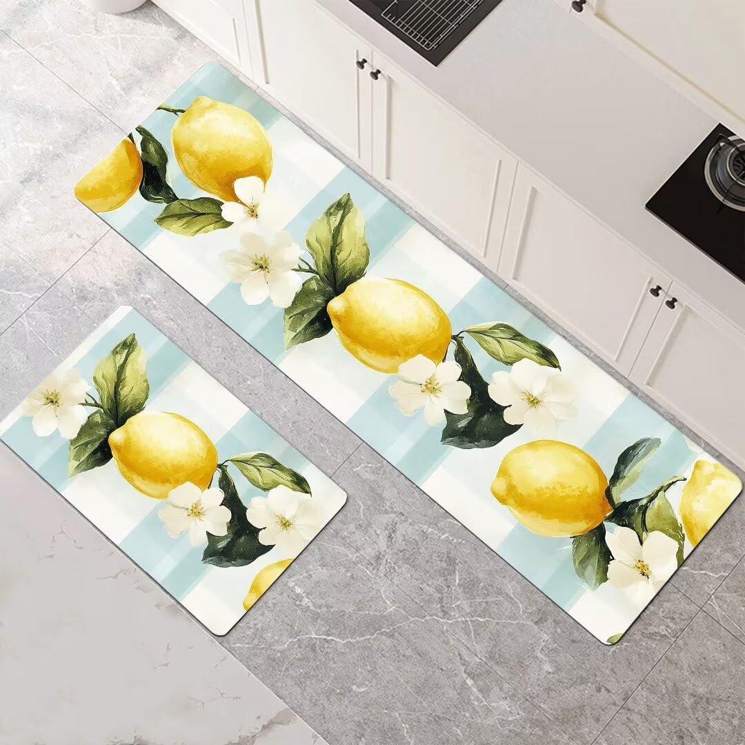 Alfombras de cocina de 2 piezas lavables y súper absorbentes Lemon de 120x180 y 120x360 cm