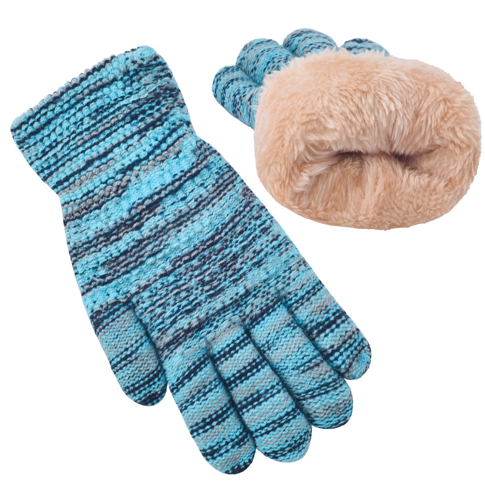 FENELY Winter Gloves for Boys Girls - Kids Warm Knit Thermal Cable Knitted Gloves Wool Fleece Lined Mittens for Cold Weather