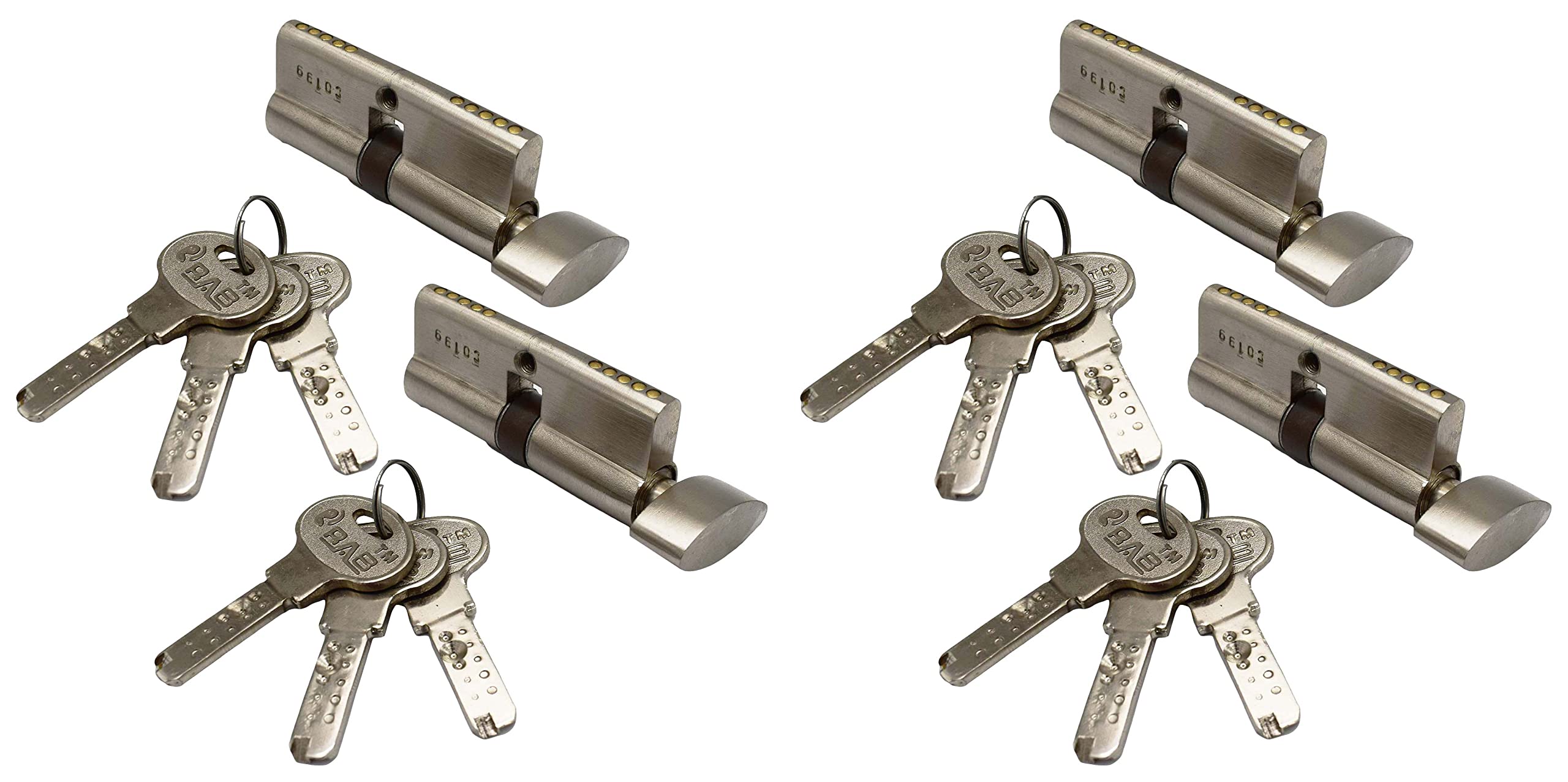 RAB Sliding Lock Stainless Steel Door Cylinder Lock (Code:- 1-Side Indian with Keys, 70mm, Package Content:- Pack of 4)