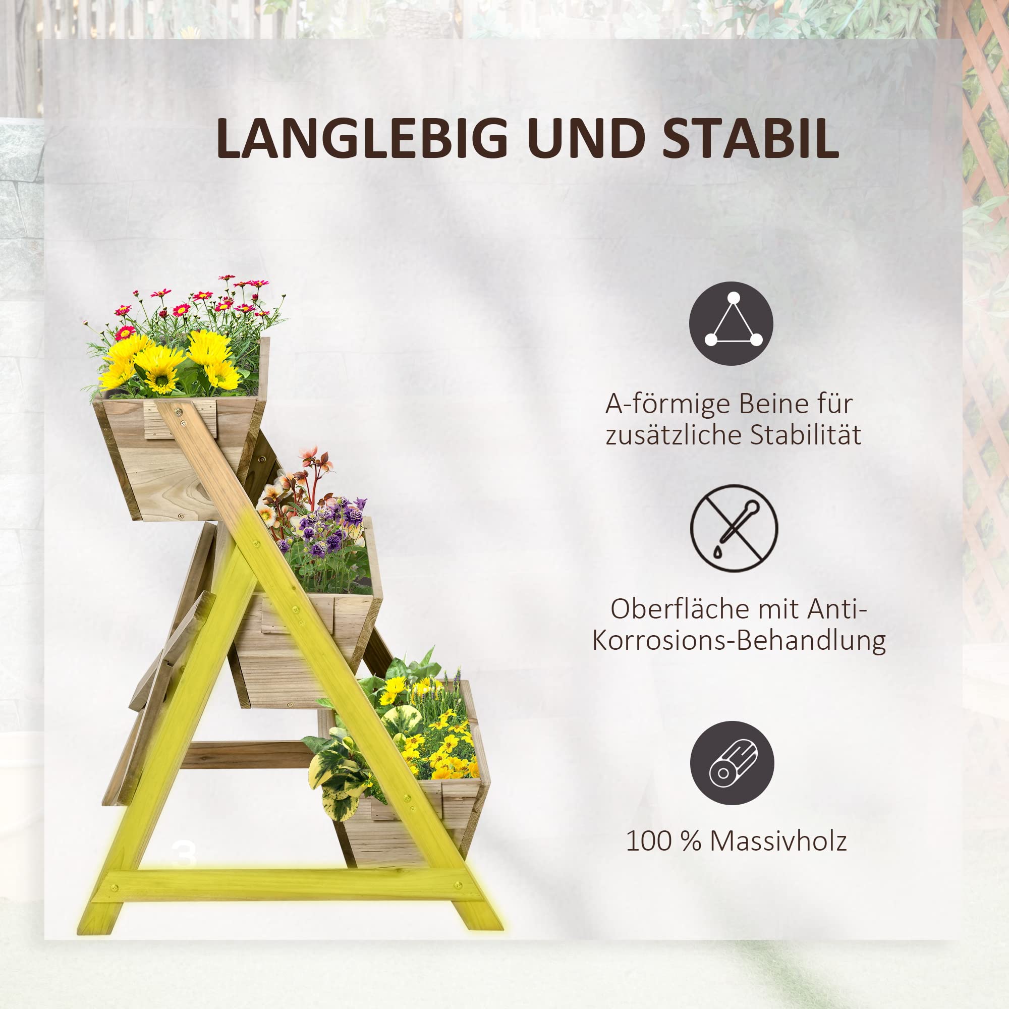 Outsunny Jardinière sur Pieds carré Potager 3 étages 71L x 61l x 77H cm | Inserts d'irrigation, Feutre de Drainage, Bois Sapin Autoclave