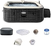 Intex PureSpa Greystone Deluxe 4-Person Inflatable Hot Tub with App Control, FastFill Inflation & Fiber-Tech Construction, 83" x 28"