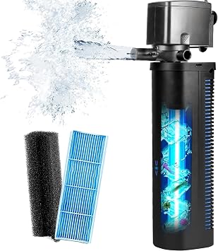 Aquarium Large 75-200 Gallon Fish Tank Filter U-V Dual Spout 600GPH Silent Canister Internal Filter Cold Plunge Tub Koi Pond Filter, Green Clean Machine Deodorization for Saltwater Freshwater