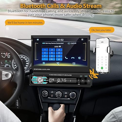 Miniatura 4 de Podofo Estéreo de coche Carplay de un solo DIN con cámara de respaldo Bluetooth AHD, pantalla táctil abatible de 7 pulgadas, reproductor MP5,