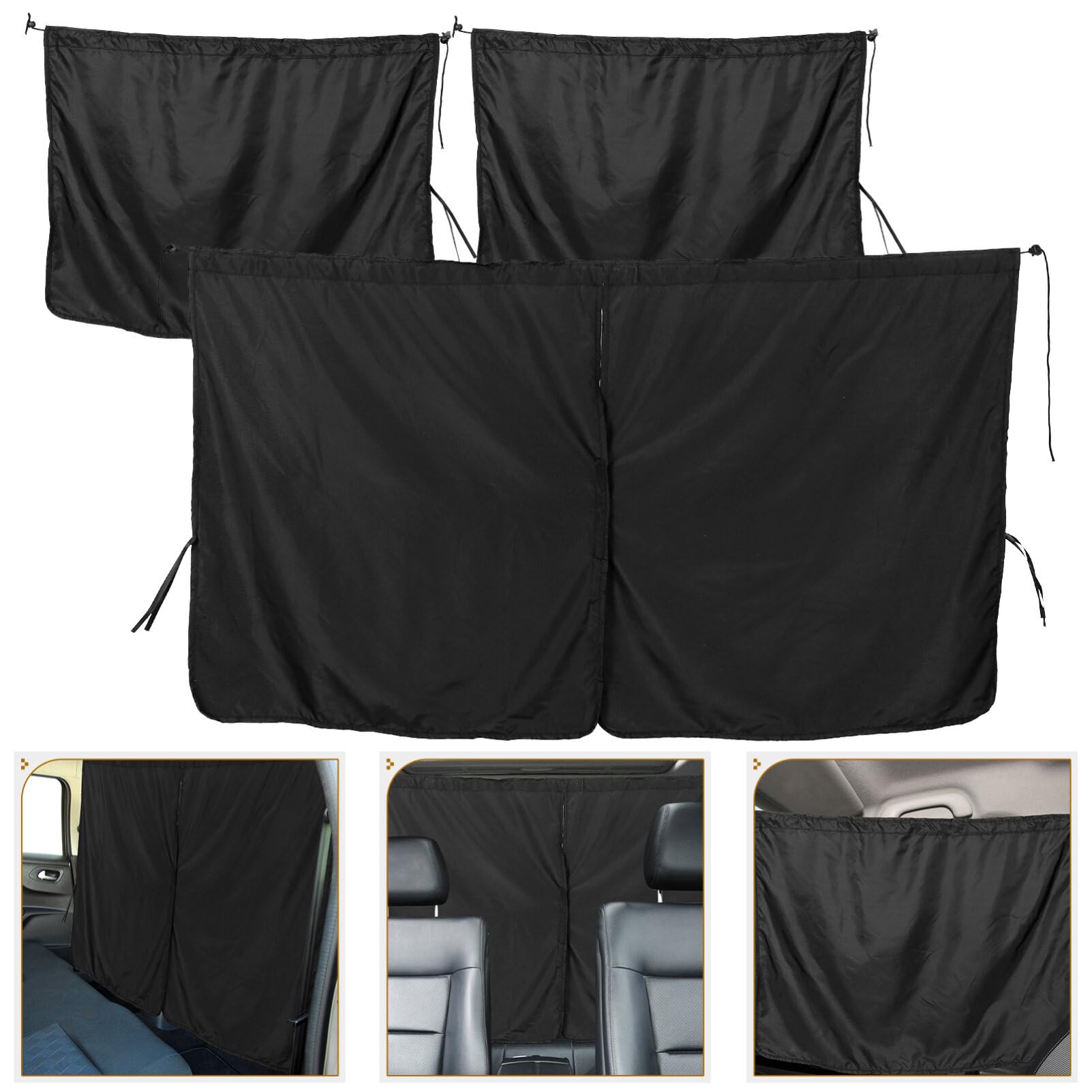 Cortina Trasera para Coche 3 Piezas Negro Poliéster Parasol