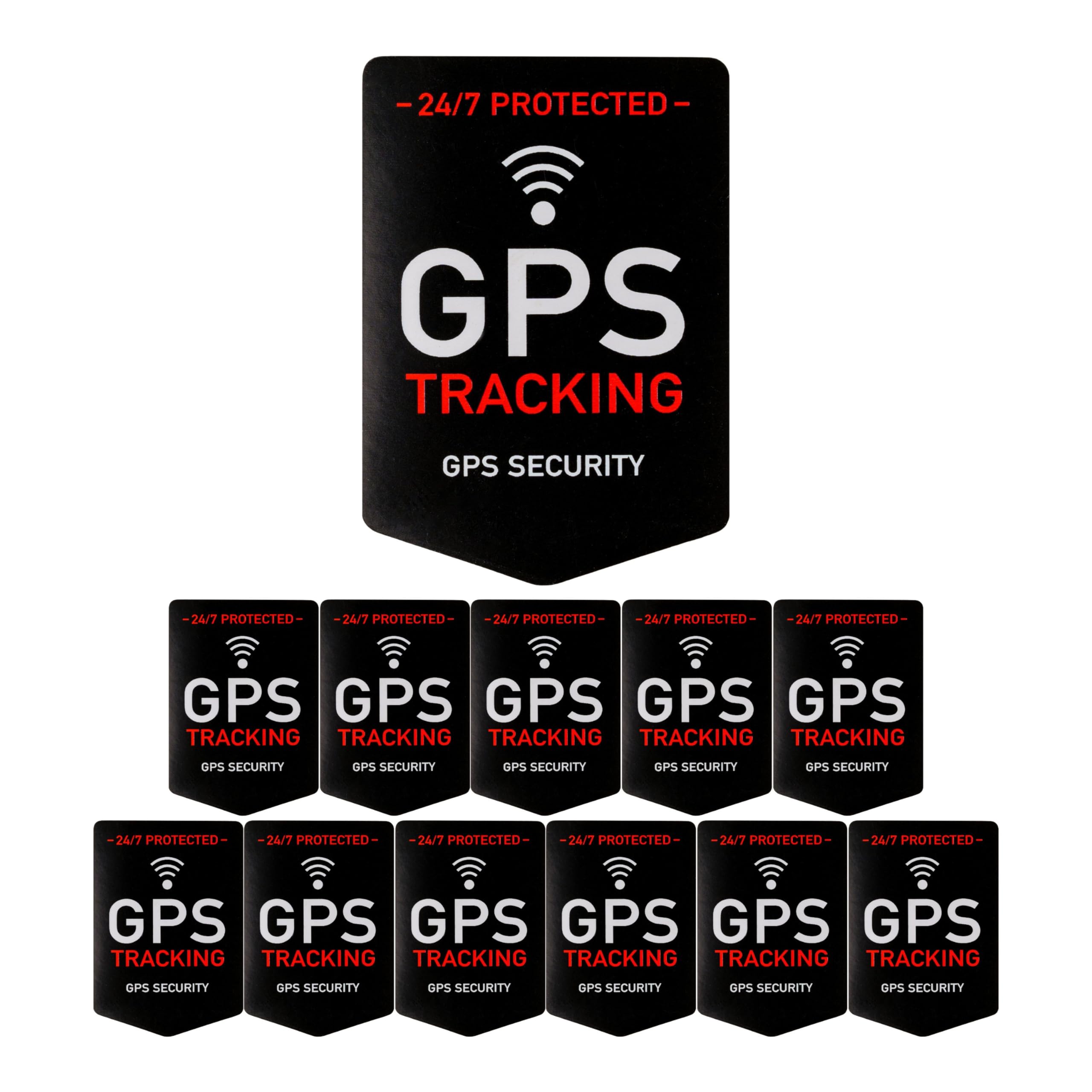 Zestaw Naklejek "GPS TRACKING", 12 Szt, 5 x 3,5 cm, Folia Samoprzylepna, Klej Zewnętrzny, Ostrzegawcza do Użytku Wewnątrz i na Zewnątrz, Antykradzieżowa, Alarmowa GPS