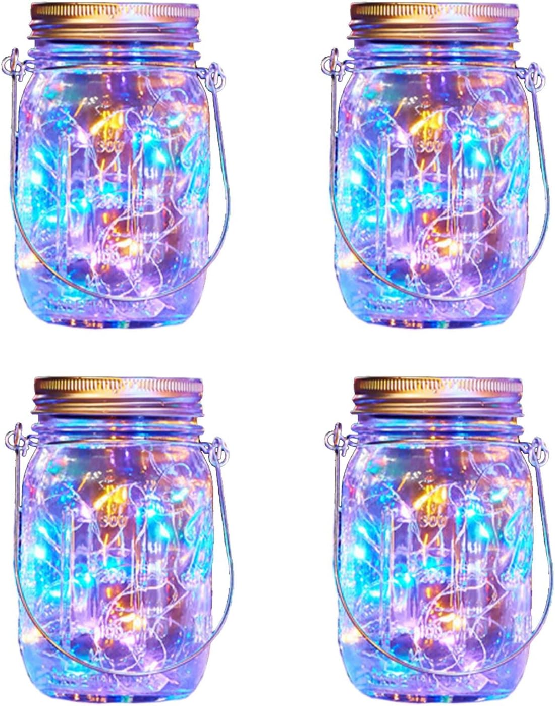 Solar Lights for Outdoor Hanging, 4 Pack Solar Mason Jar Lights Waterproof Lantern for Outdoor Table Patio Balcony Decoration (Multi-Colour)