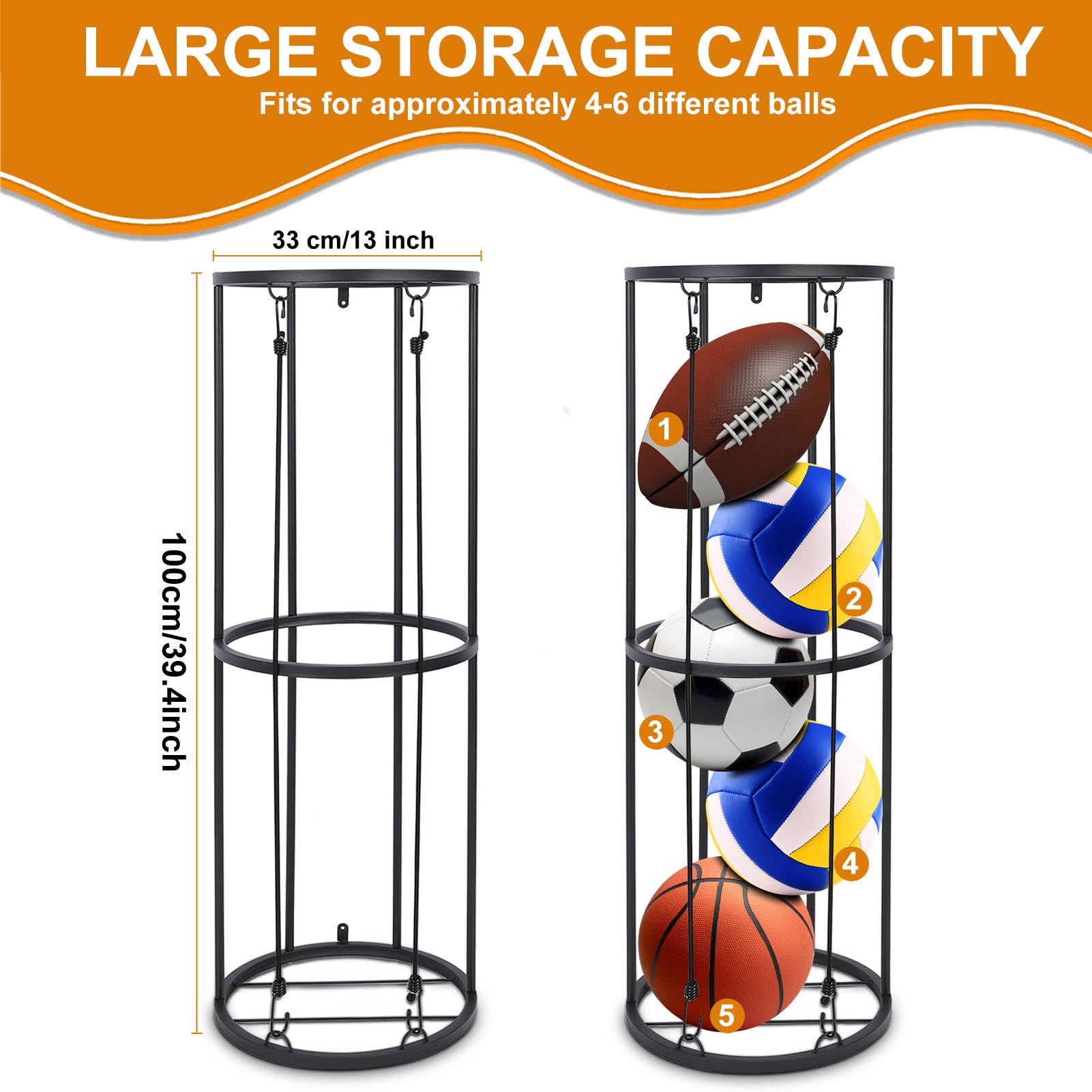 Ballaufbewahrung vertikale Ballregal Garage Organizer abnehmbar Sport Ballhalter Basketball Fußball
