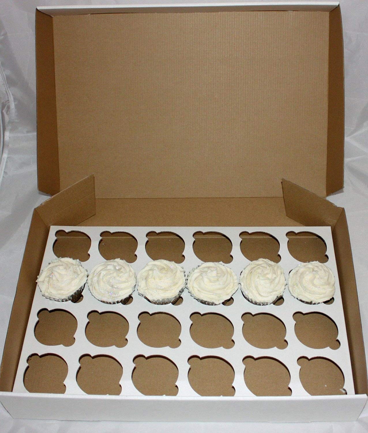 Sugar Brick Road Classic White Rectangular Cupcake Box, Holds 24 Cakes, 47cm x 32cm x 8cm