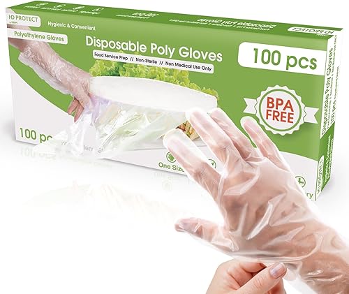 Paquete de 100 guantes de plástico desechables, guantes de preparación de alimentos, guantes desechables a granel, guantes de plástico transparente