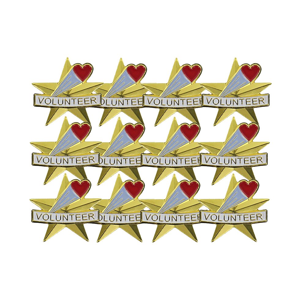 1 Inch voluntarios Star y corazón solapa Pin – paquete de 12, Poly Bolsa