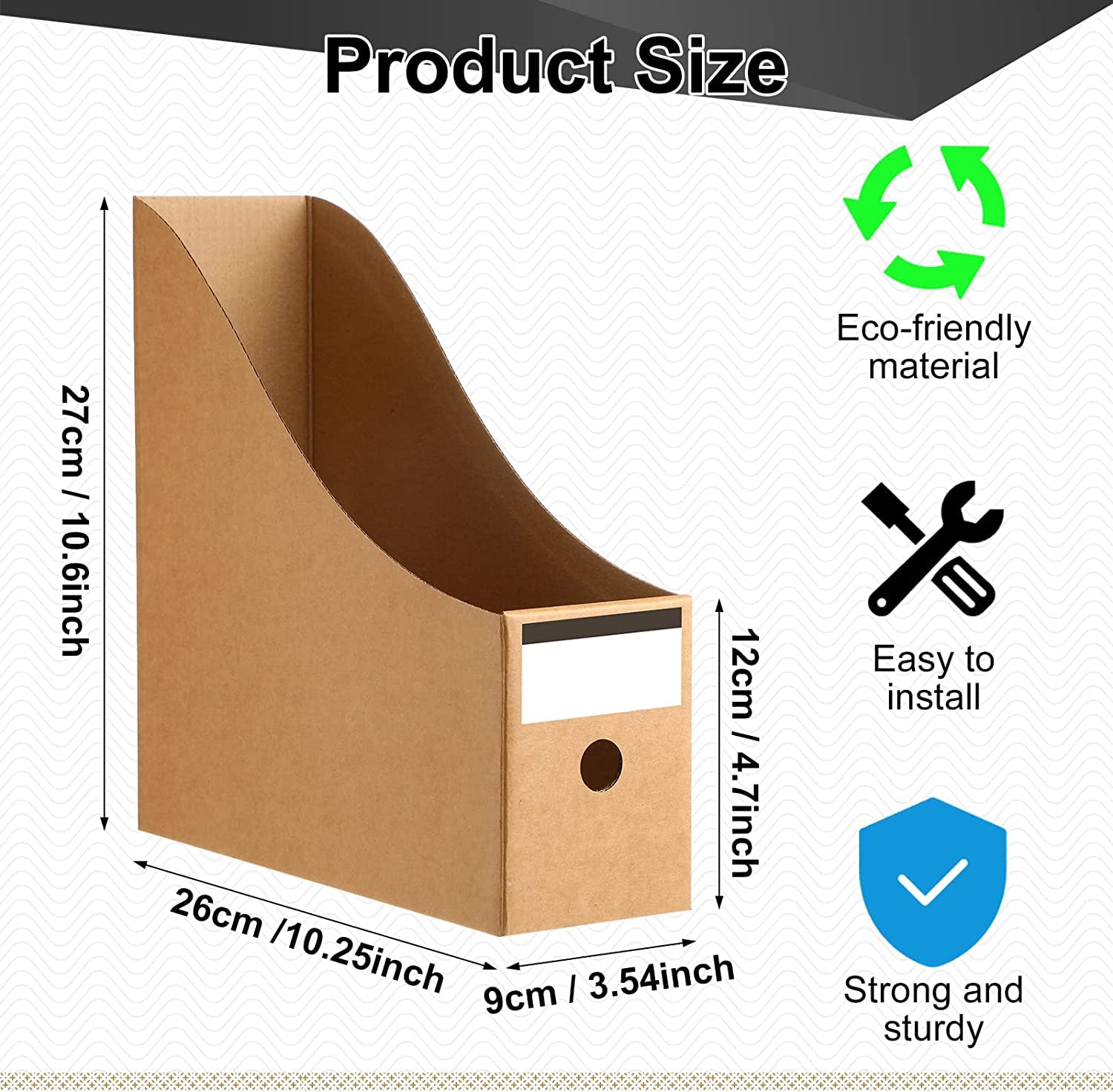 KAHEIGN 12 Pièces Porte Revues, 26cm x 9cm Carton Kraft Porte Revues Boîte de Rangement de Documents de Papeterie Diviseur D'organisateur de Fichiers A4 pour Stockage Bureau à Domicile à L'école