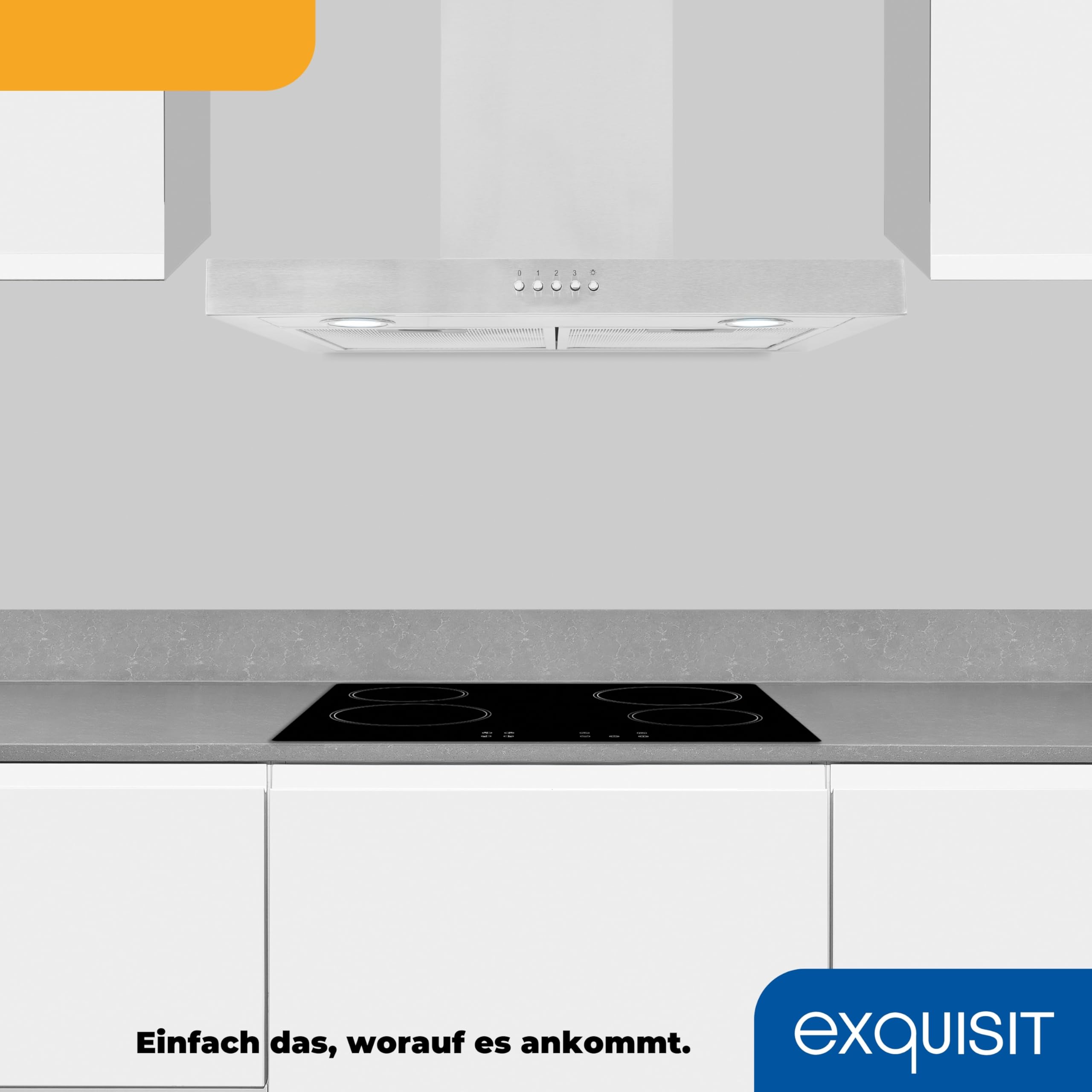 Exquisit Kaminhaube FKH 60-2 Inox | Ab- und Umlaufbetrieb |Inoxlook