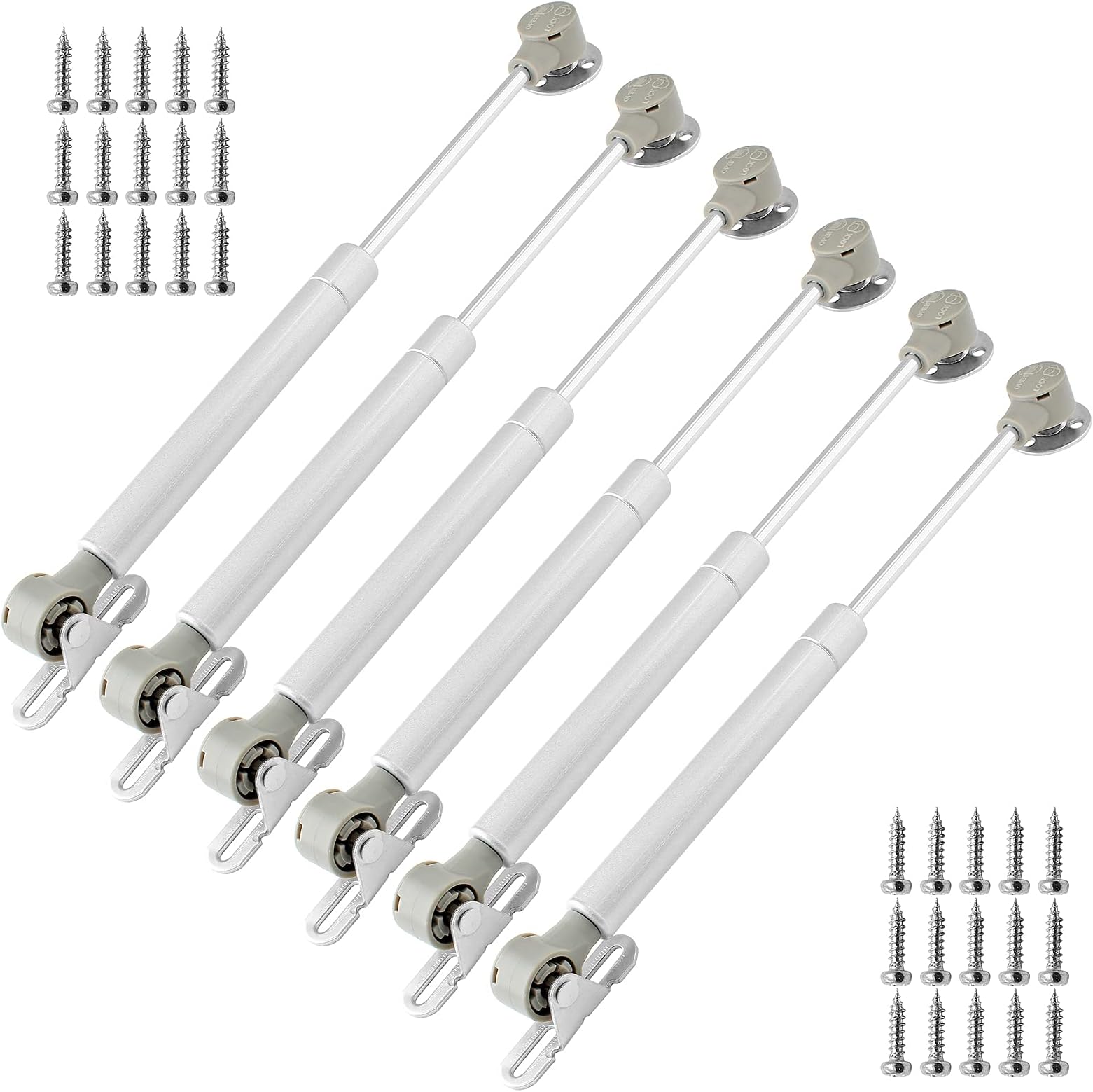 PHITUODA 6pcs 100N/22.5lbs Soft Close Gas Struts, Silver Hydraulic Gas Springs, Gas Strut Lift Support Pneumatic Support with Mounting Hardware for Cabinets Bookcases Wardrobes