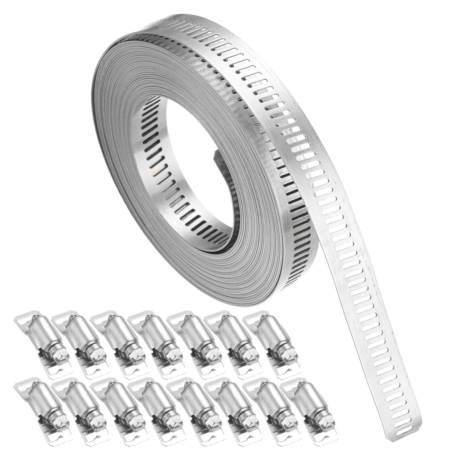 PATIKIL Hose Clamp, DIY 21 FT Stainless Steel Hose Clamps with 15 Fasteners, Adjustable Worm Gear for Plumbing Automotive