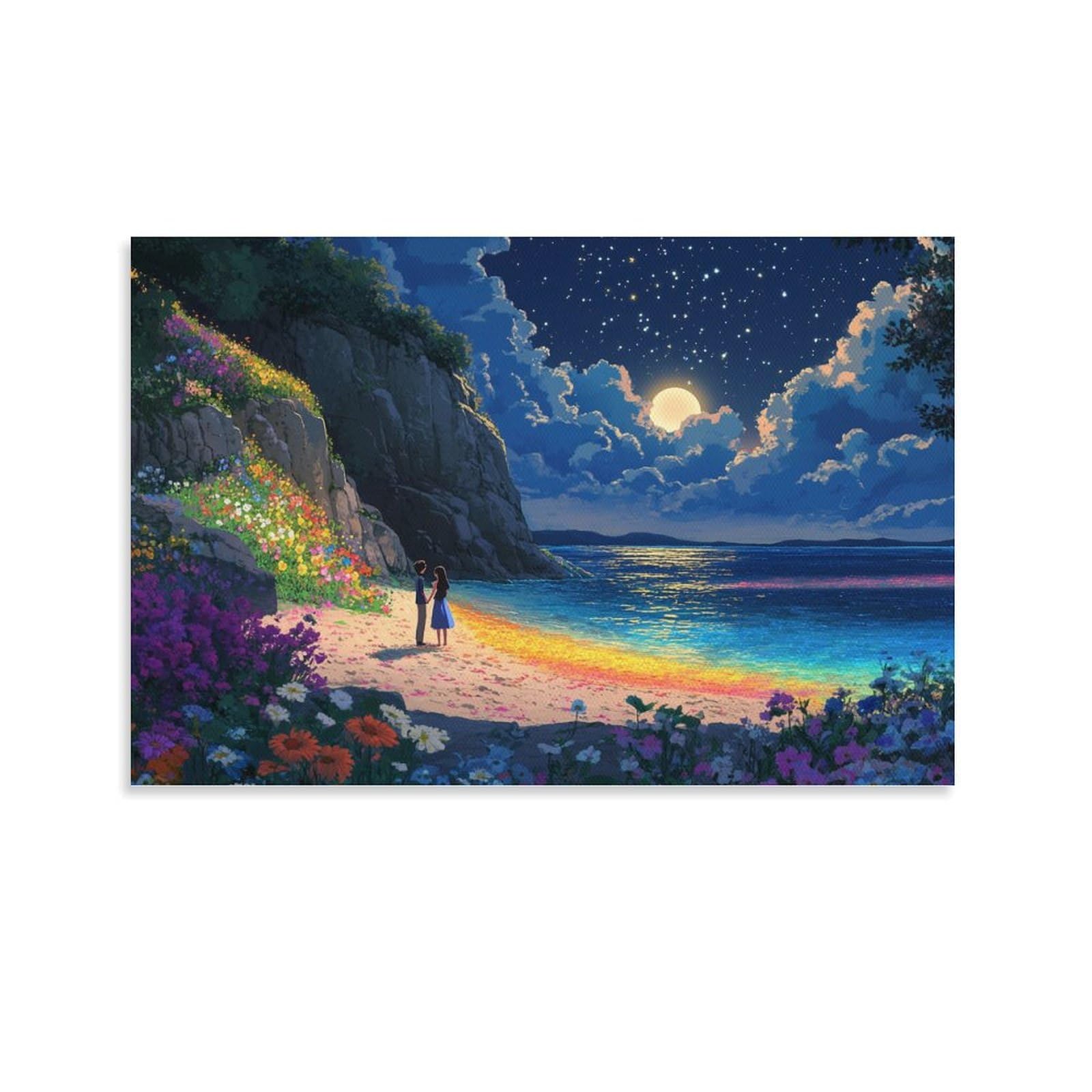 EMYXPAQM Canvas Wall Art Couples on The Beach Modern Artwork High Definition Home Decoration for Living Room Bedroom 20x30inch(50x75cm)