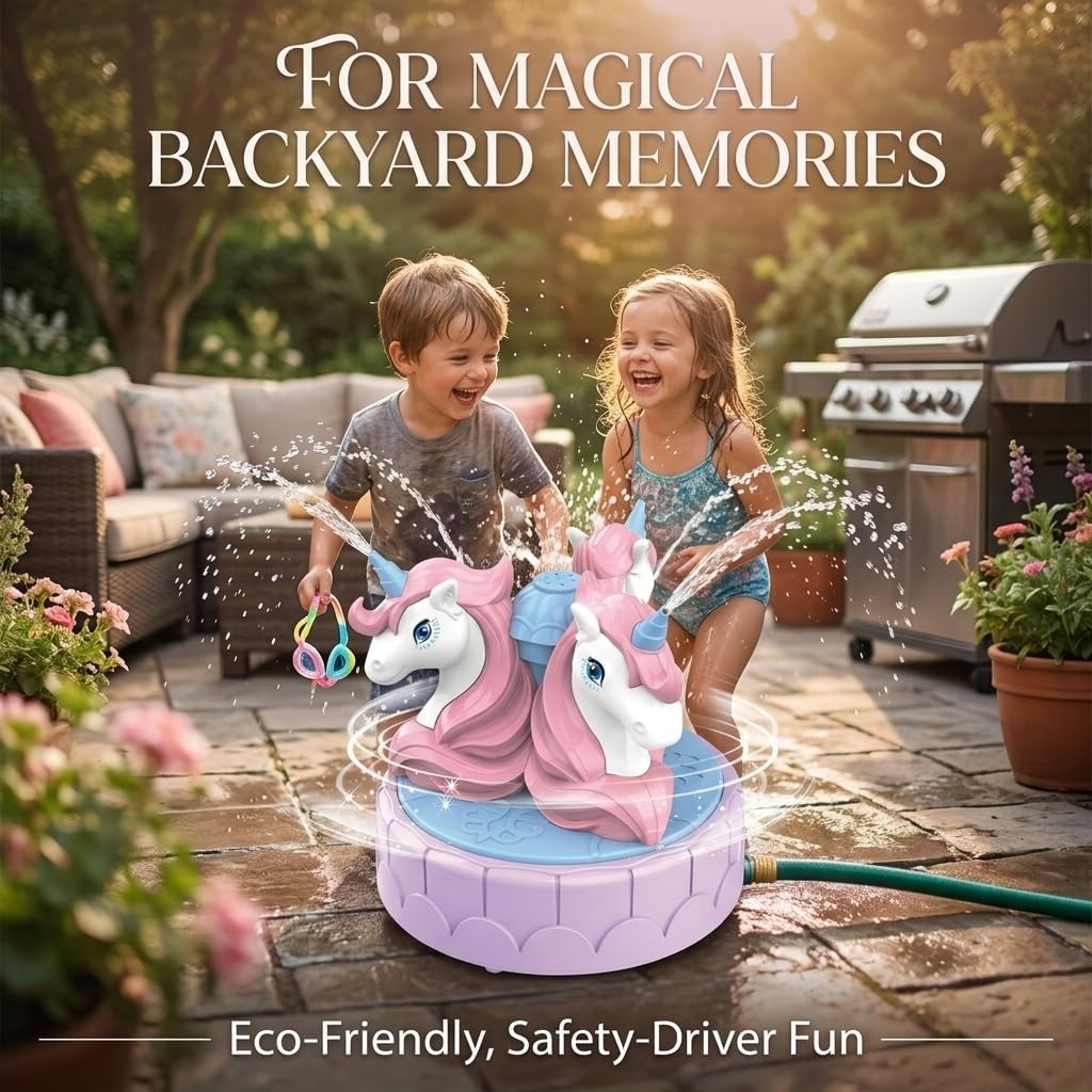 Pink Unicorn Water Sprinkler for Kids Toddlers, Outdoor Water Toys with 360° Rotating Base, Extreme 10ft High Spray, Ideal Summer Outdoor Water Toys for Kids Toddlers Girls Boys Ages 1-8