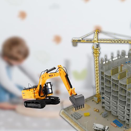 Miniatura 5 de Gemini&Genius Juguete de excavadora, juguete de excavadora de vehículos de construcción a escala 135 de ingeniería fundida a presión con orugas de