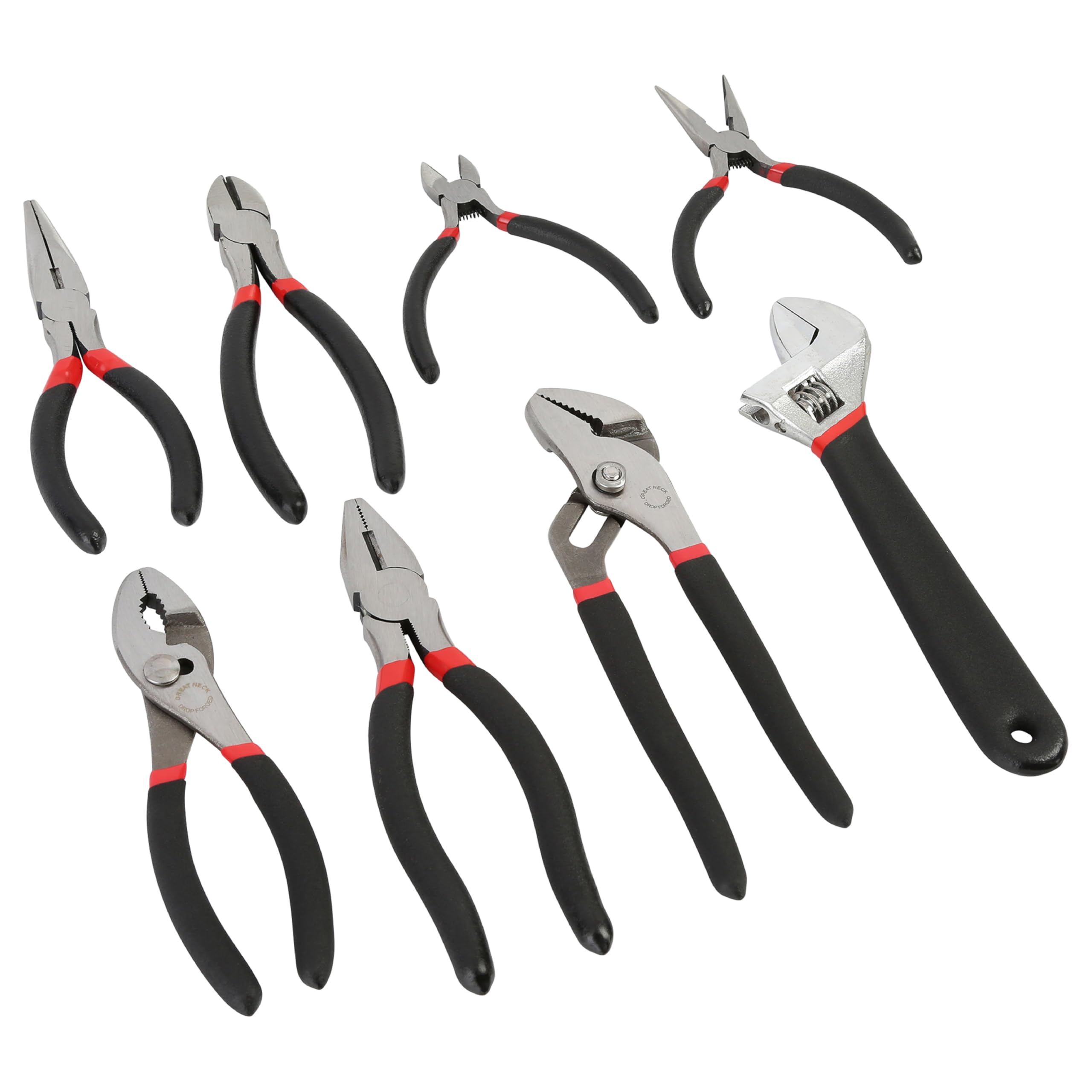 5-Piece Pliers & Wrench Set For Mechanics - Includes Long Nose, Diagonal, Combo, Groove Joint & Adjustable Wrench