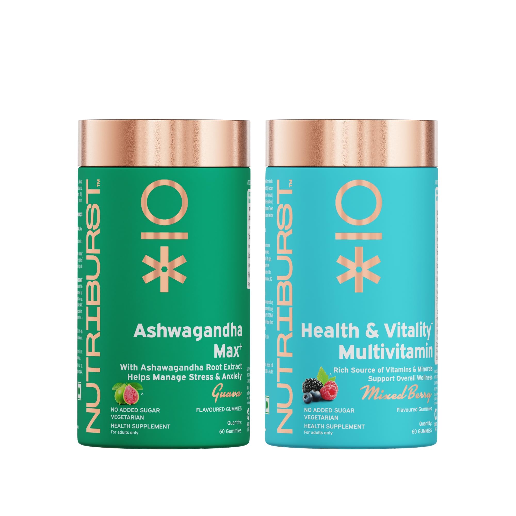 Nutriburst Daily Vitality Combo: Multivitamin Gummies for Complete Nutrition + Ashwagandha Gummies for Mind Relax & Energy Boost | Supports Wellness, Immunity & Balance | No Added Sugar (Pack of 2X60)
