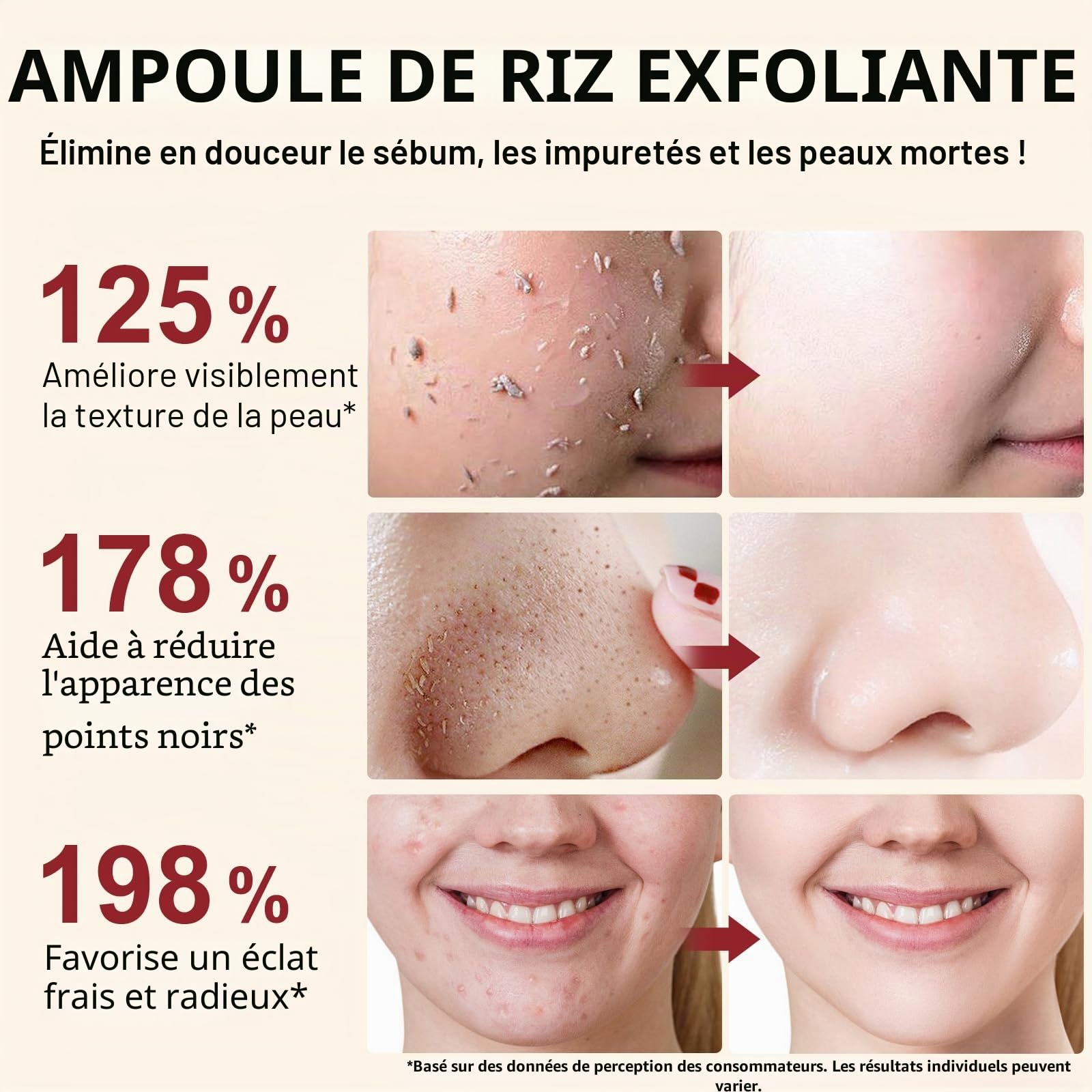 Sérum Exfoliant Coréen au Riz 100ml – Gommage Visage Doux, Élimine Peaux Mortes & Points Noirs, Réduit les Pores, Hydratant & Éclaircissant
